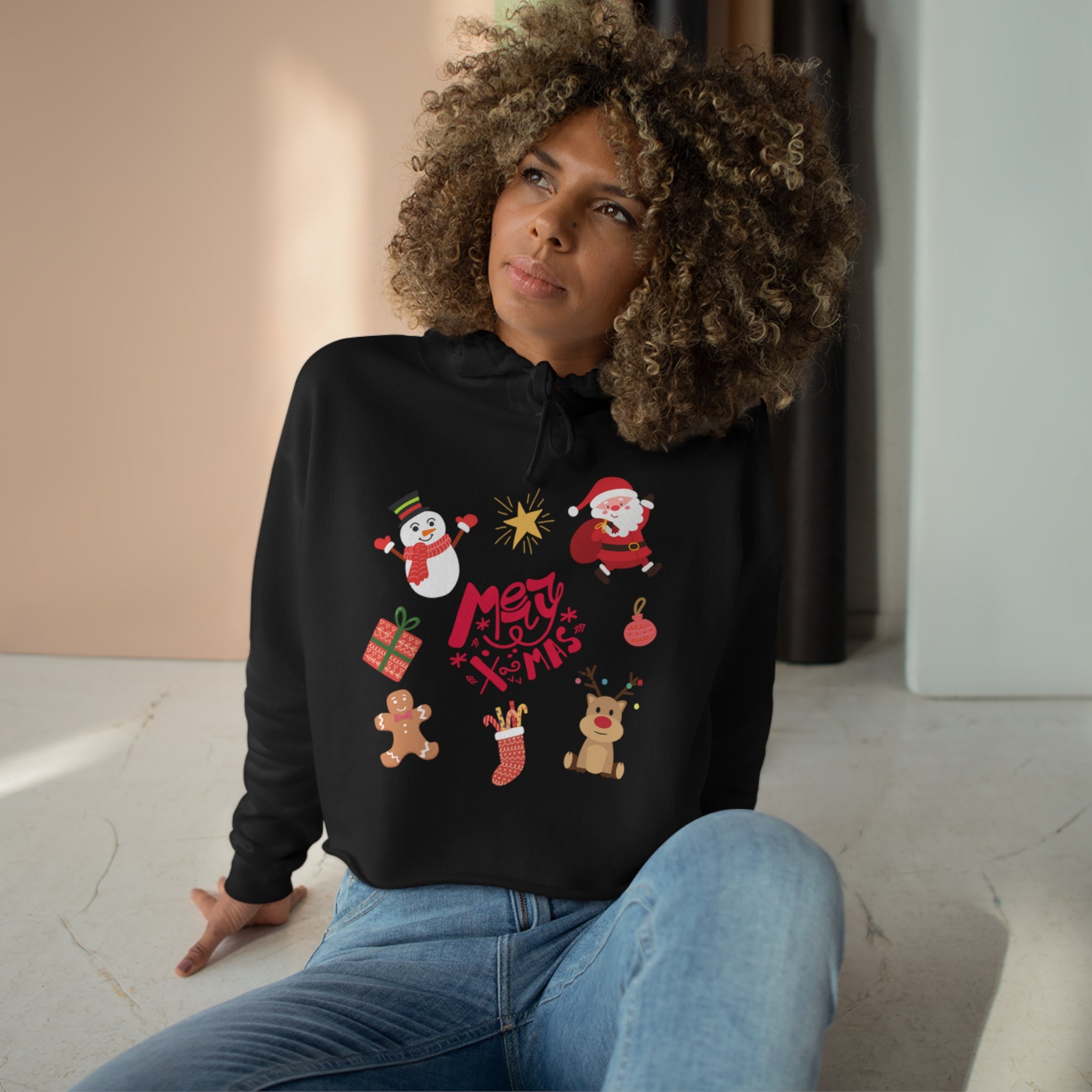 Merry Christmas Crew Crop Hoodie