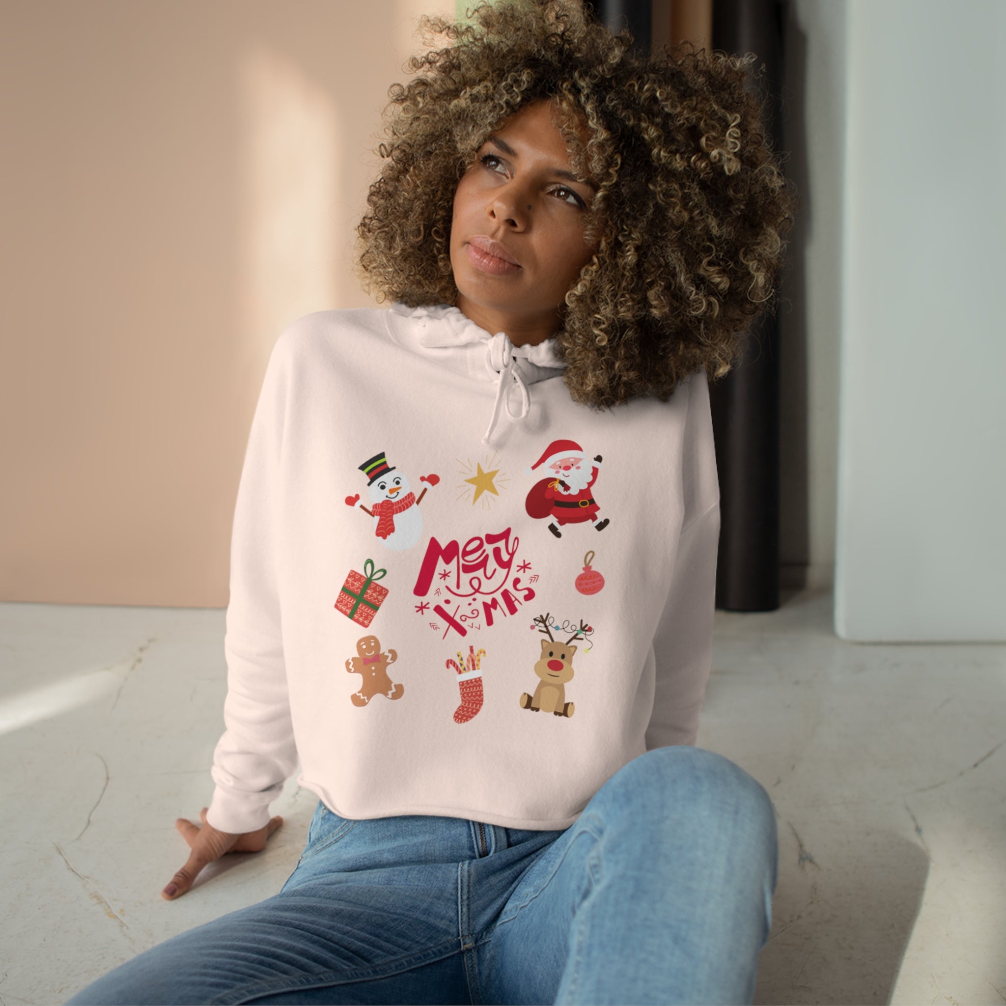 Merry Christmas Crew Crop Hoodie