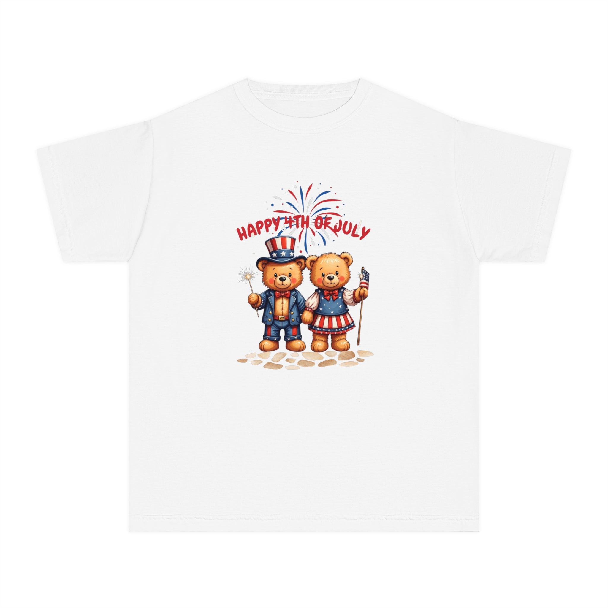 Happy 4th of July Teddy Bear Couple  Youth Midweight Tee