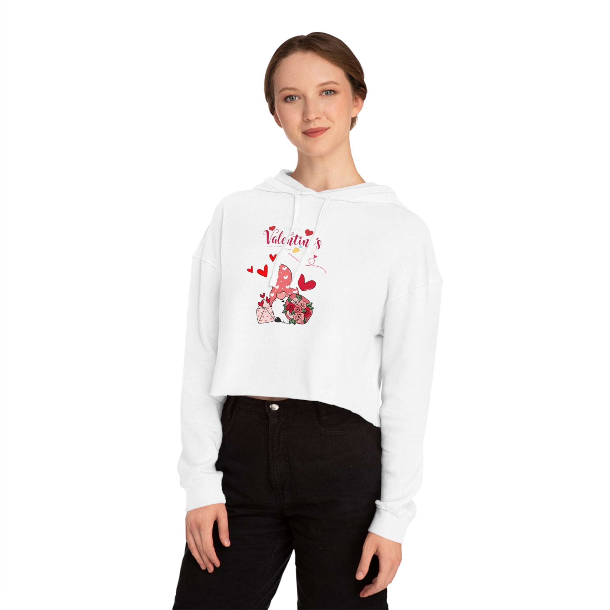 Gnome Valentine's Day Women’s Cropped Hooded Sweatshirt