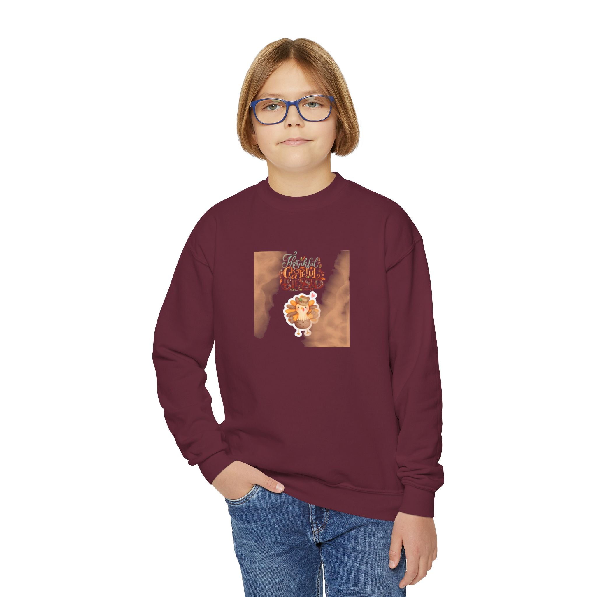 Thankful Grateful Blessed Youth Crewneck Sweatshirt