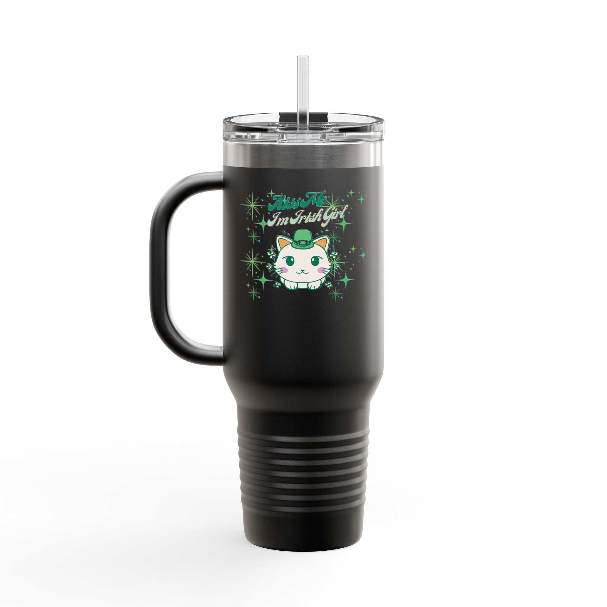 Kiss Me I'm Irish Cat Insulated Travel Mug - 40oz