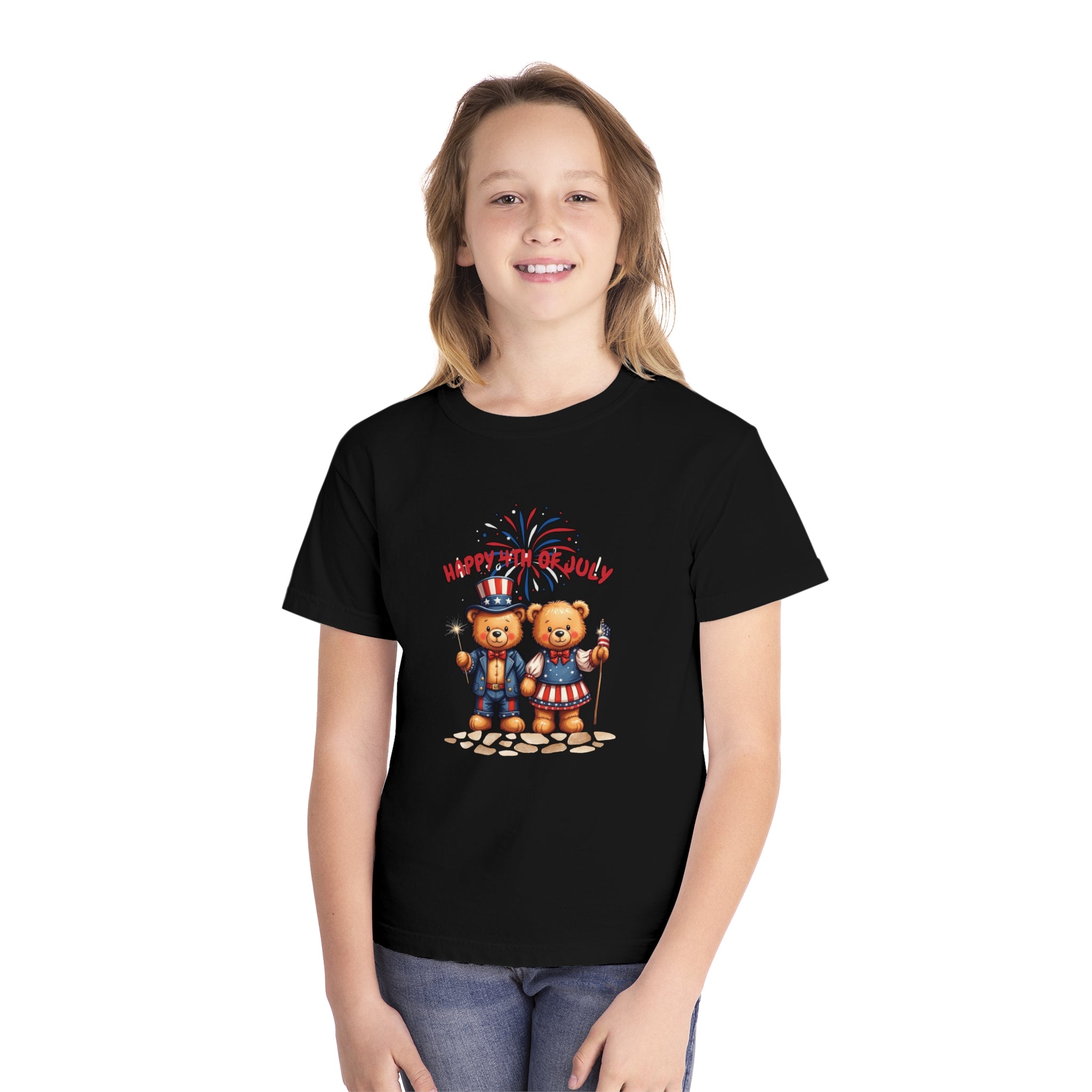 Happy 4th of July Teddy Bear Couple  Youth Midweight Tee