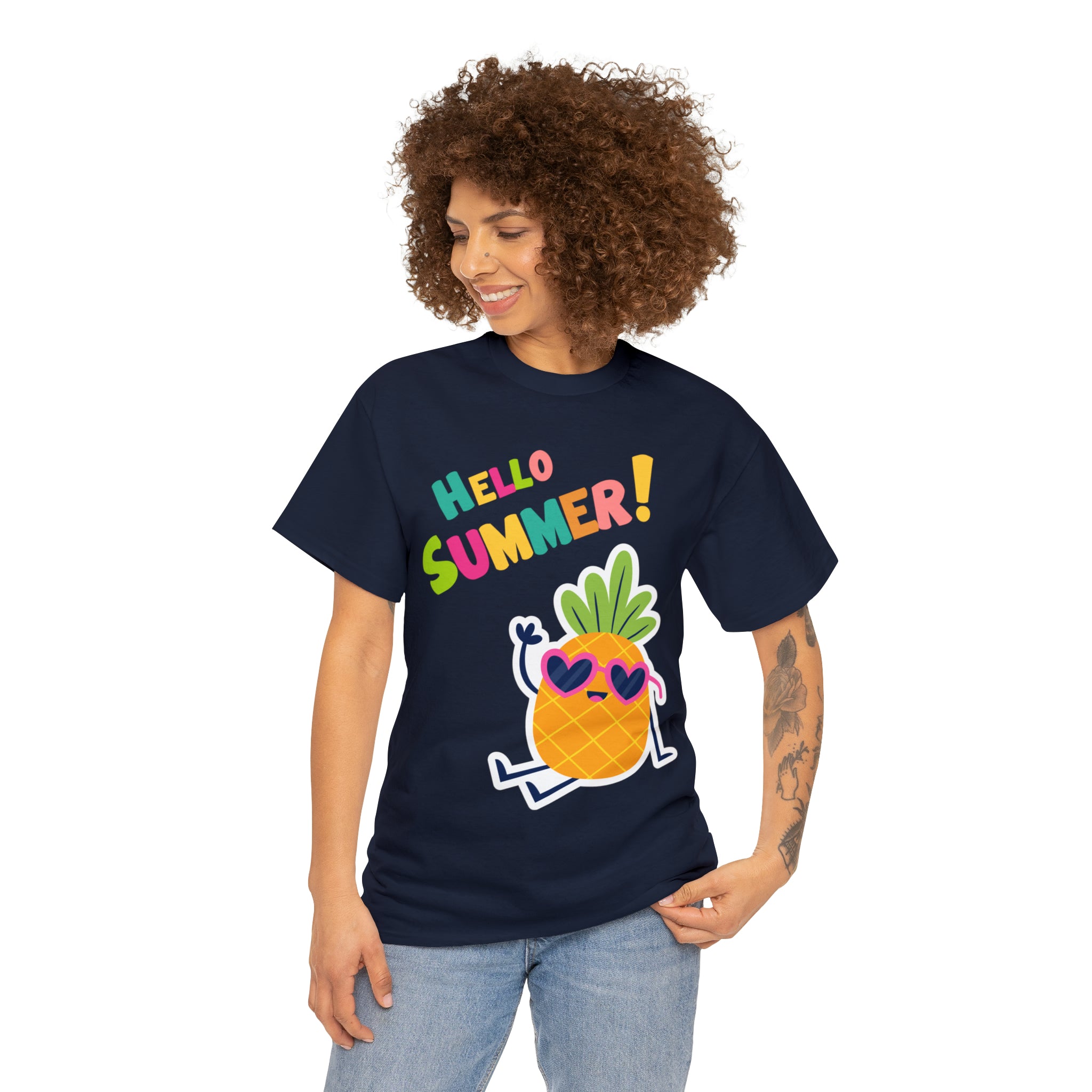 Hello Pineapple Summer Unisex Heavy Cotton Tee