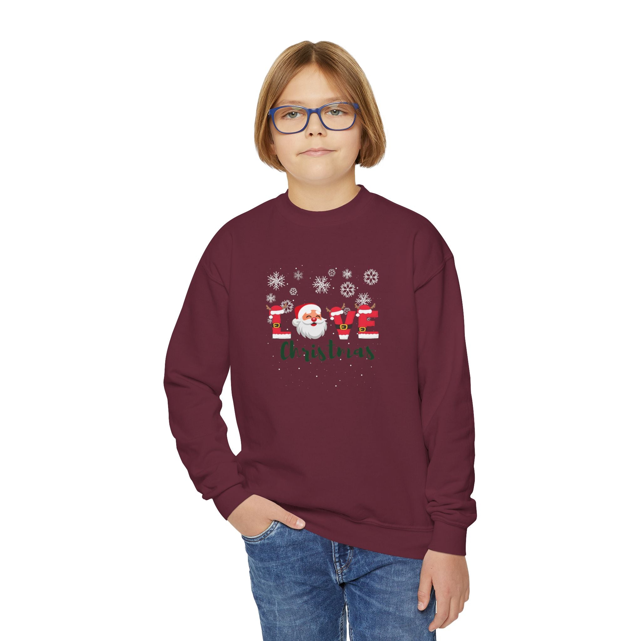 Santa Claus Loves Christmas Youth Crewneck Sweatshirt