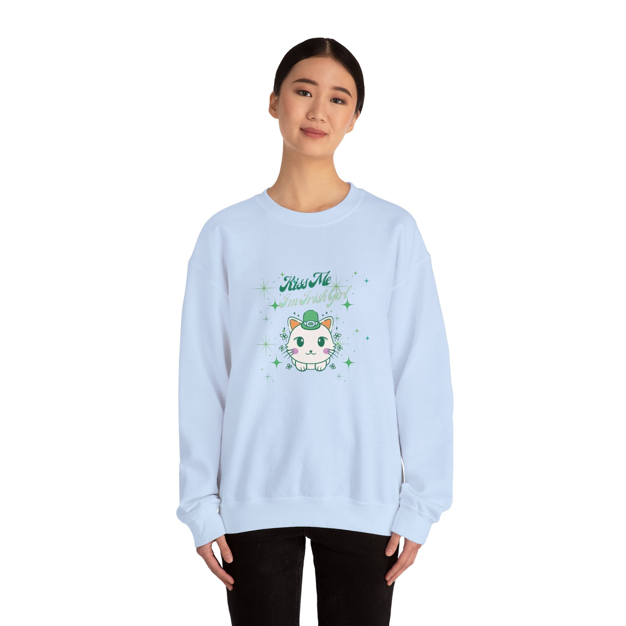 Kiss Me I'm Irish Cat Crewneck Sweatshirt - Unisex Heavy Blend™