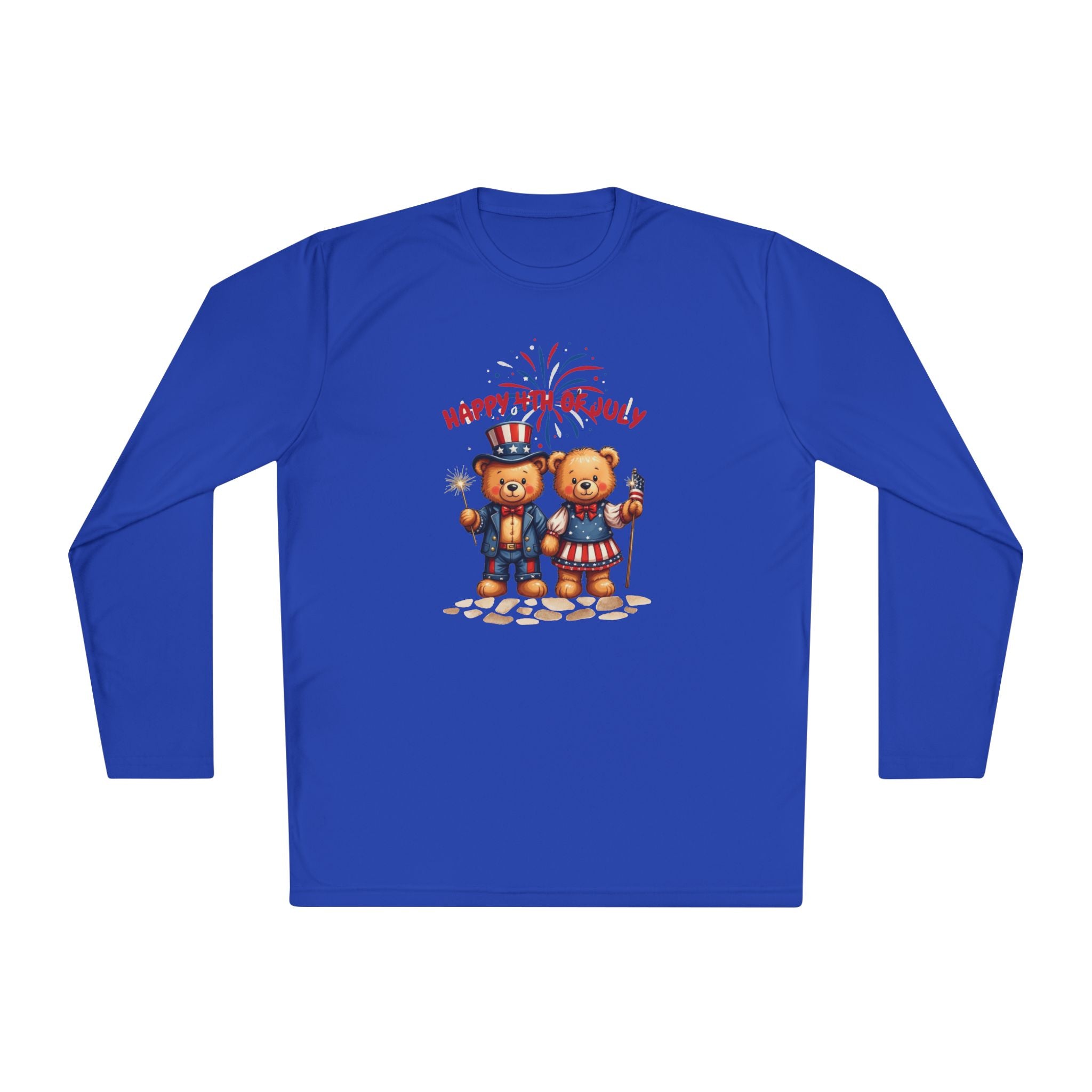 Happy 4th of July Teddy Bear Couple  Unisex Lightweight Long Sleeve Tee