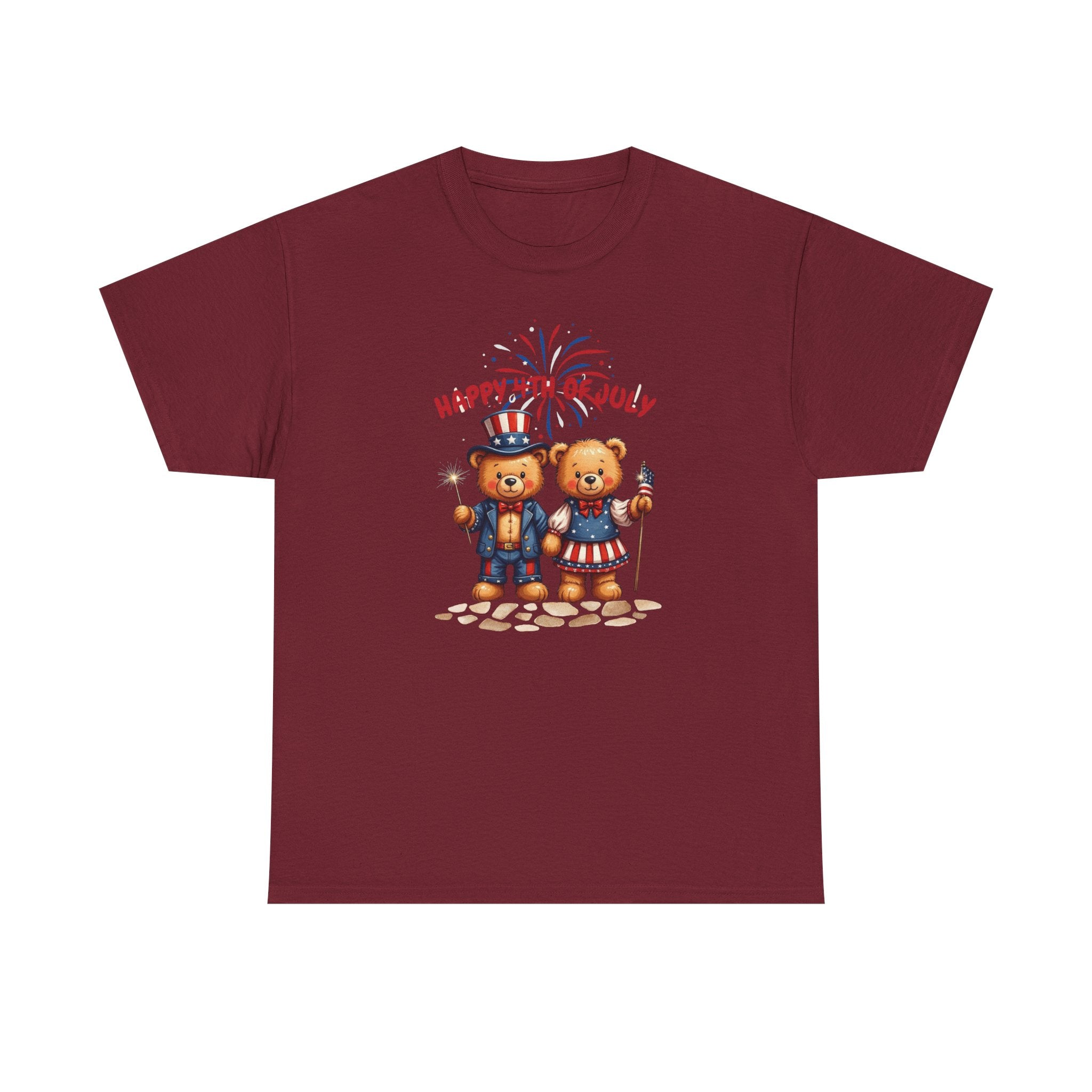 Happy 4th of July Teddy Bear Couple Unisex Heavy Cotton Tee