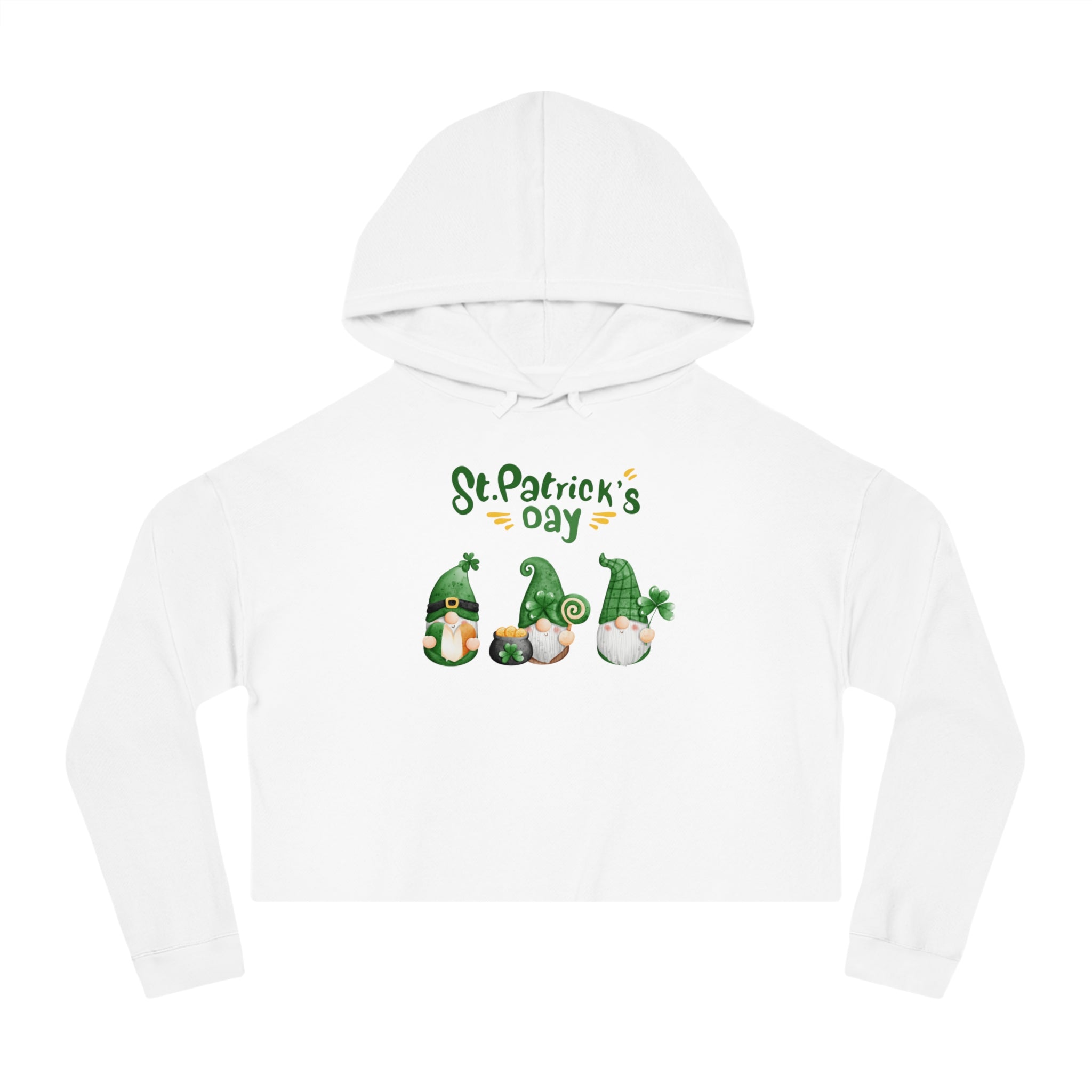 St Patty's Day Gnome Women’s Cropped Hooded Sweatshirt