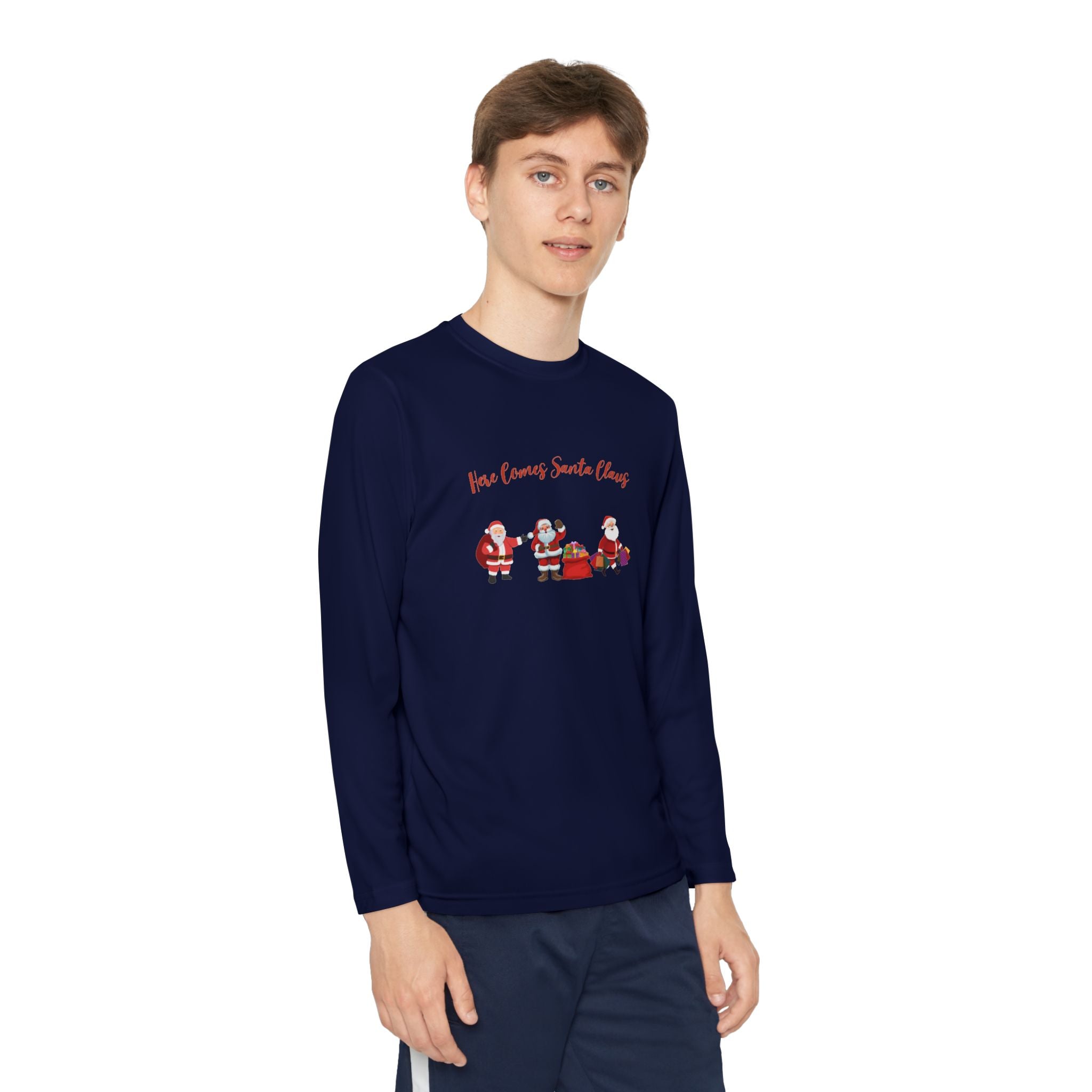 Here Comes Santa Claus Youth Long Sleeve Competitor Tee