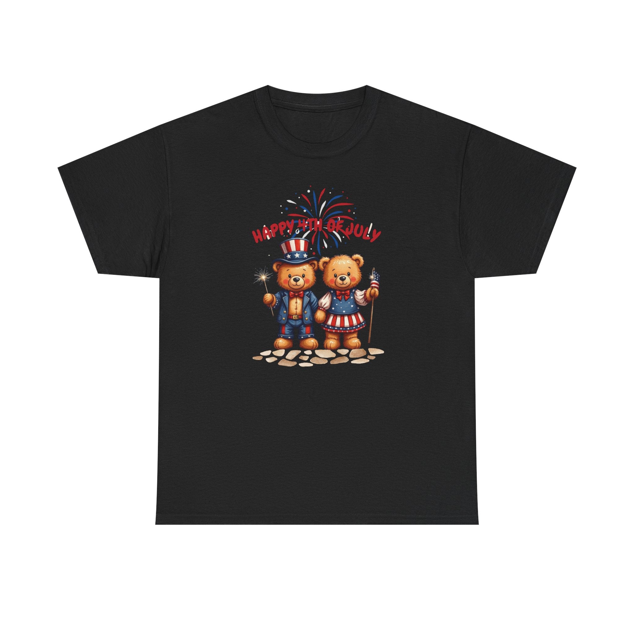 Happy 4th of July Teddy Bear Couple Unisex Heavy Cotton Tee