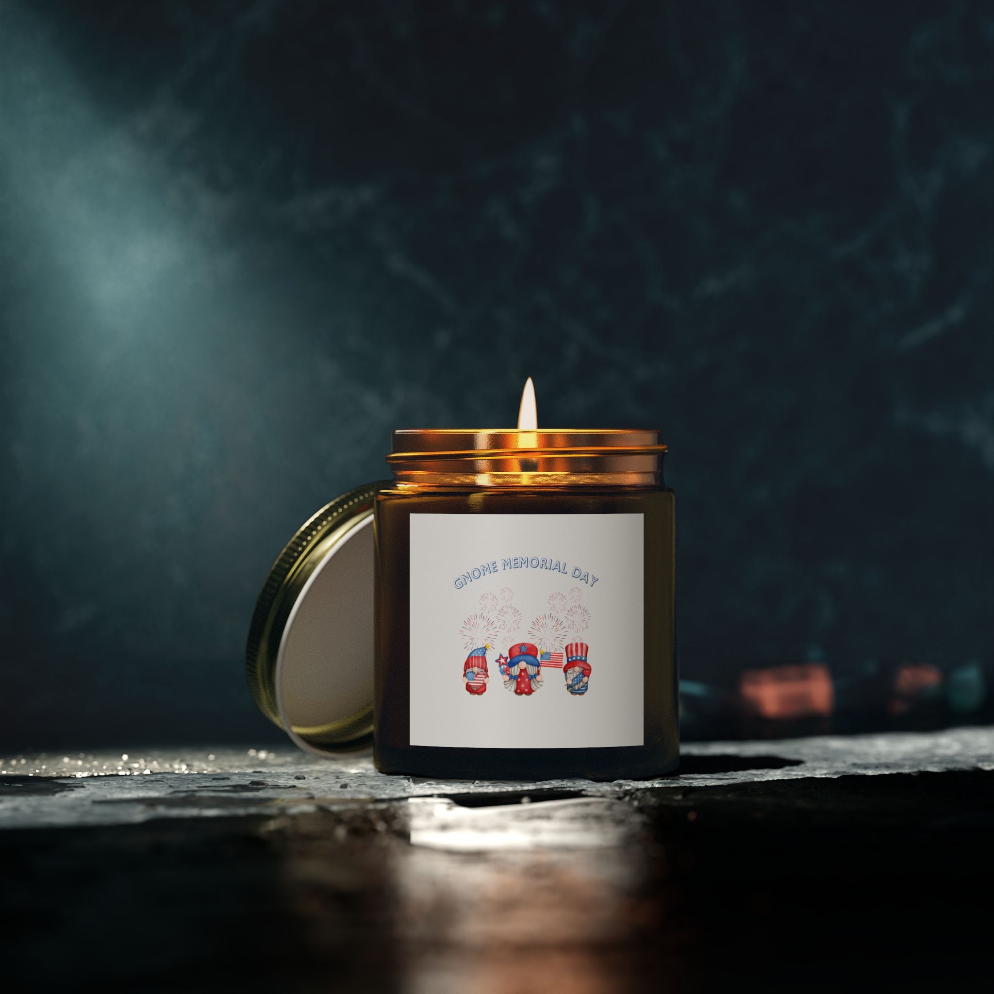 Gnome Memorial Day Scented Candle, Coconut Apricot Wax