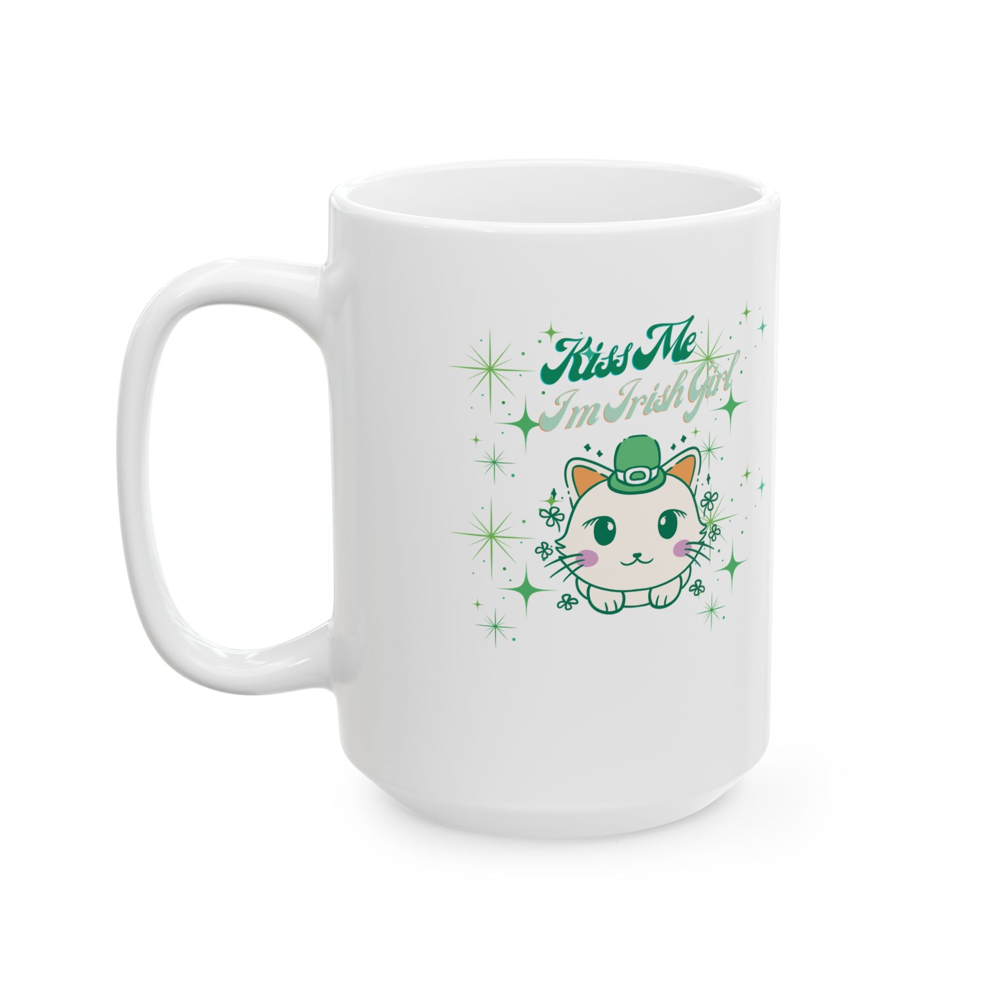 Kiss Me I'm Irish Cat Ceramic Mug