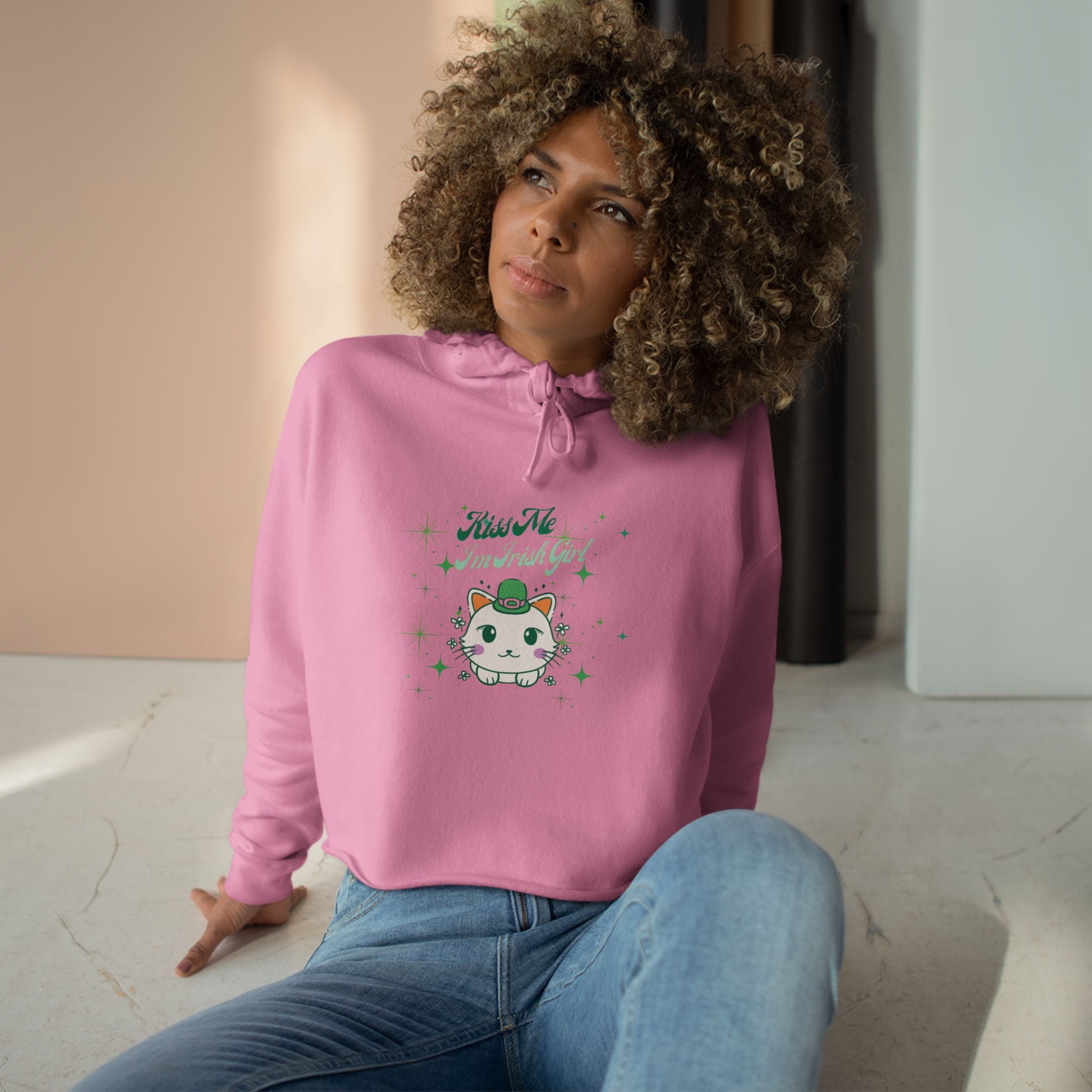 Kiss Me I'm Irish Cat Crop Hoodie
