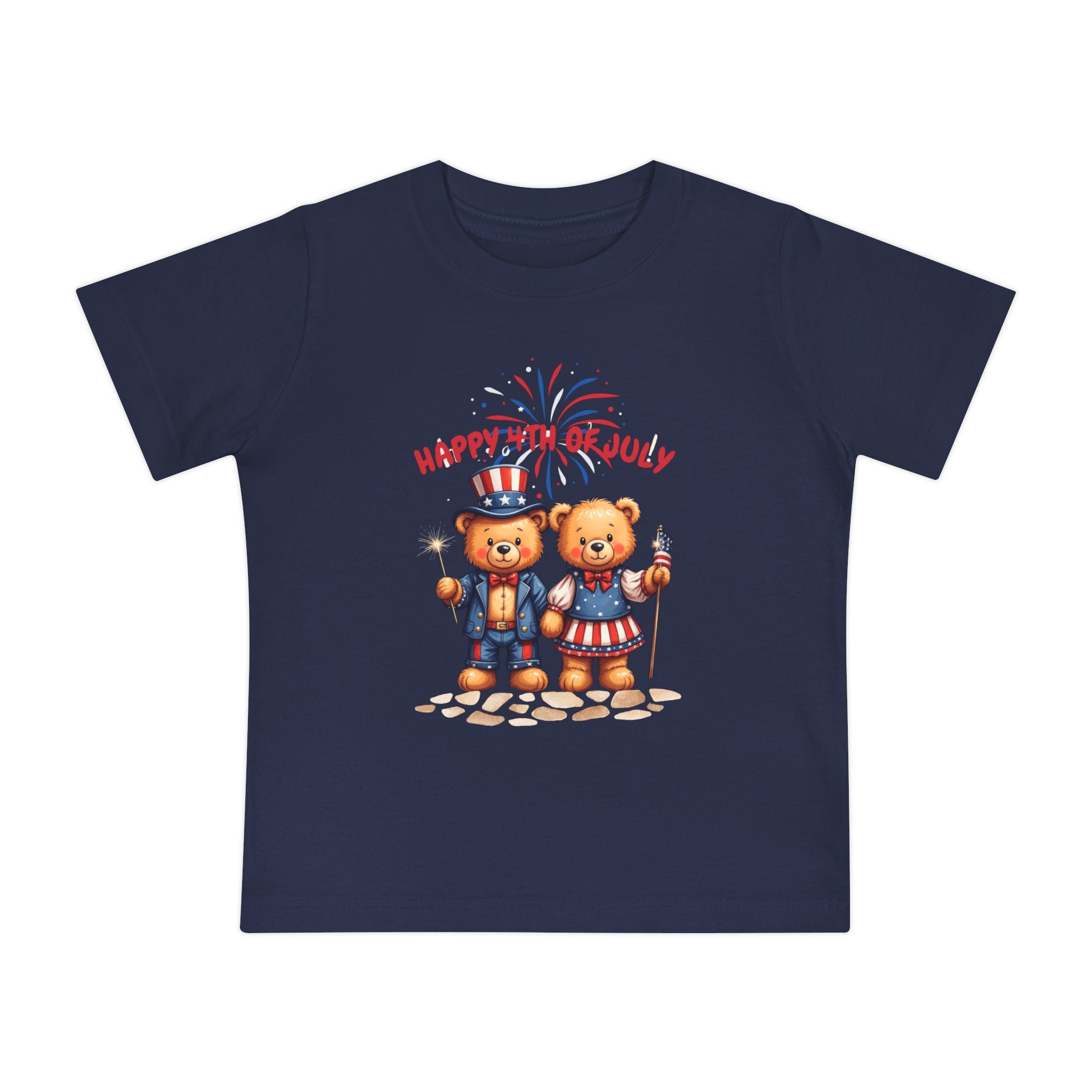 Happy 4th of July Teddy Bear Couple Baby Short T-Shirt
