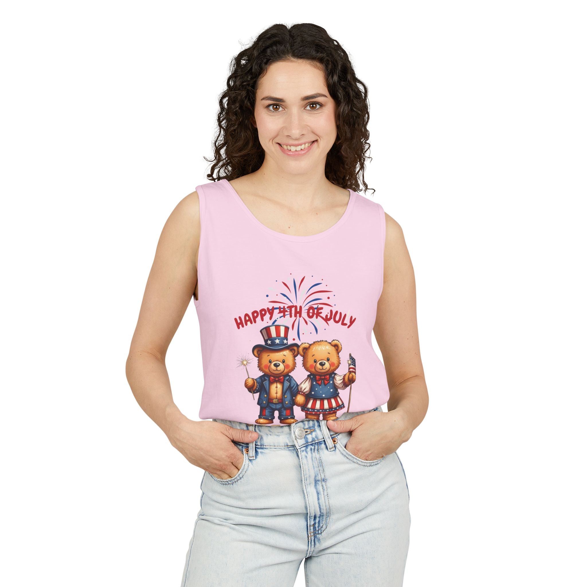 Happy 4th of July Teddy Bear Couple Tank Top