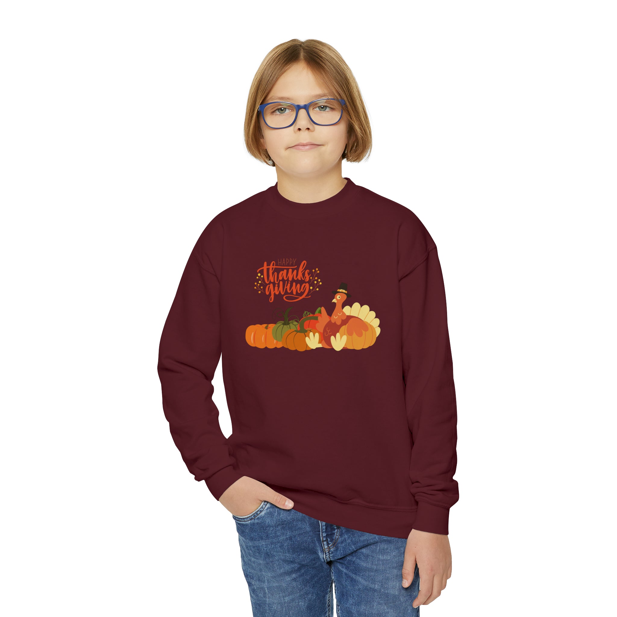 Happy Thanksgiving Turkey Youth Crewneck Sweatshirt
