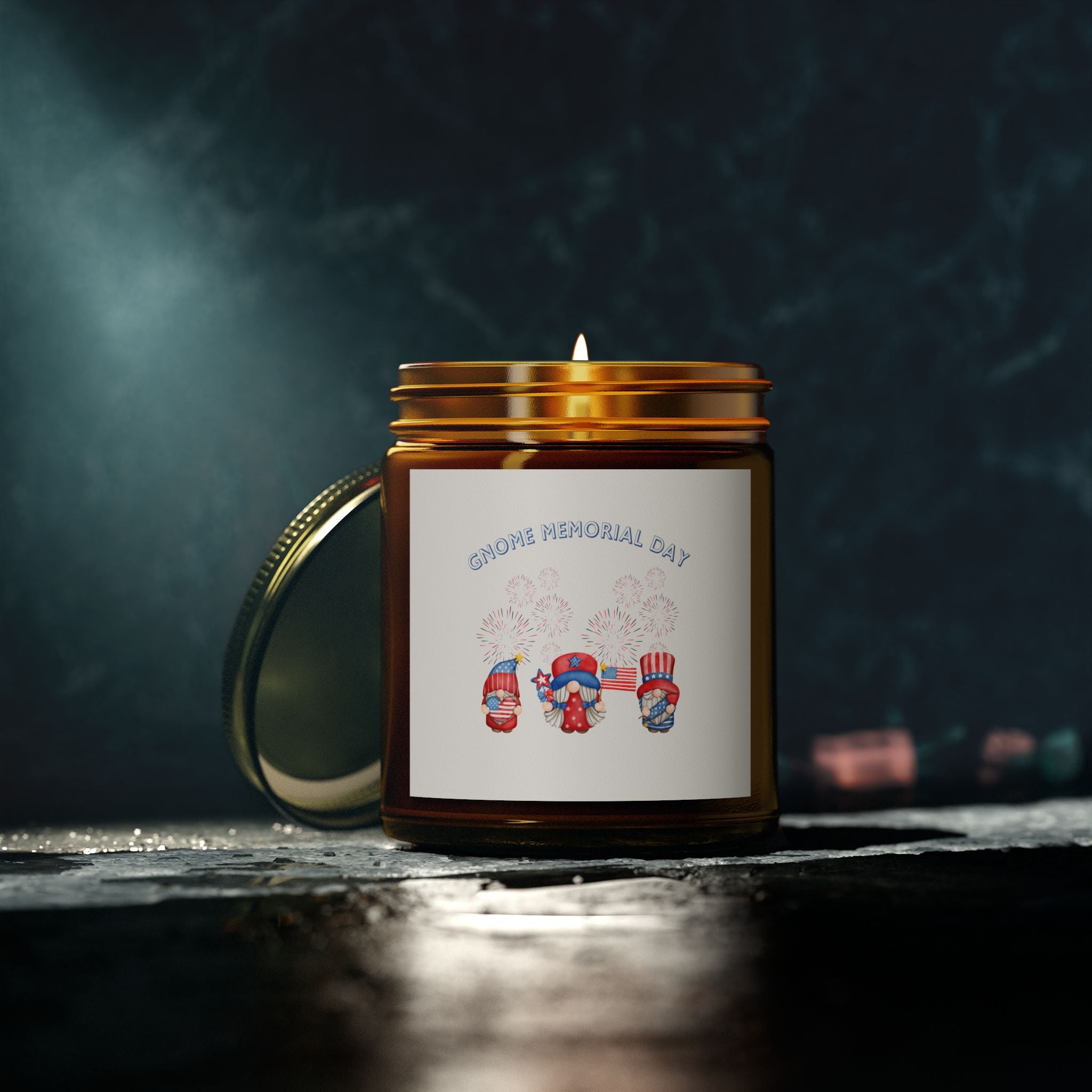 Gnome Memorial Day Scented Candle, Coconut Apricot Wax