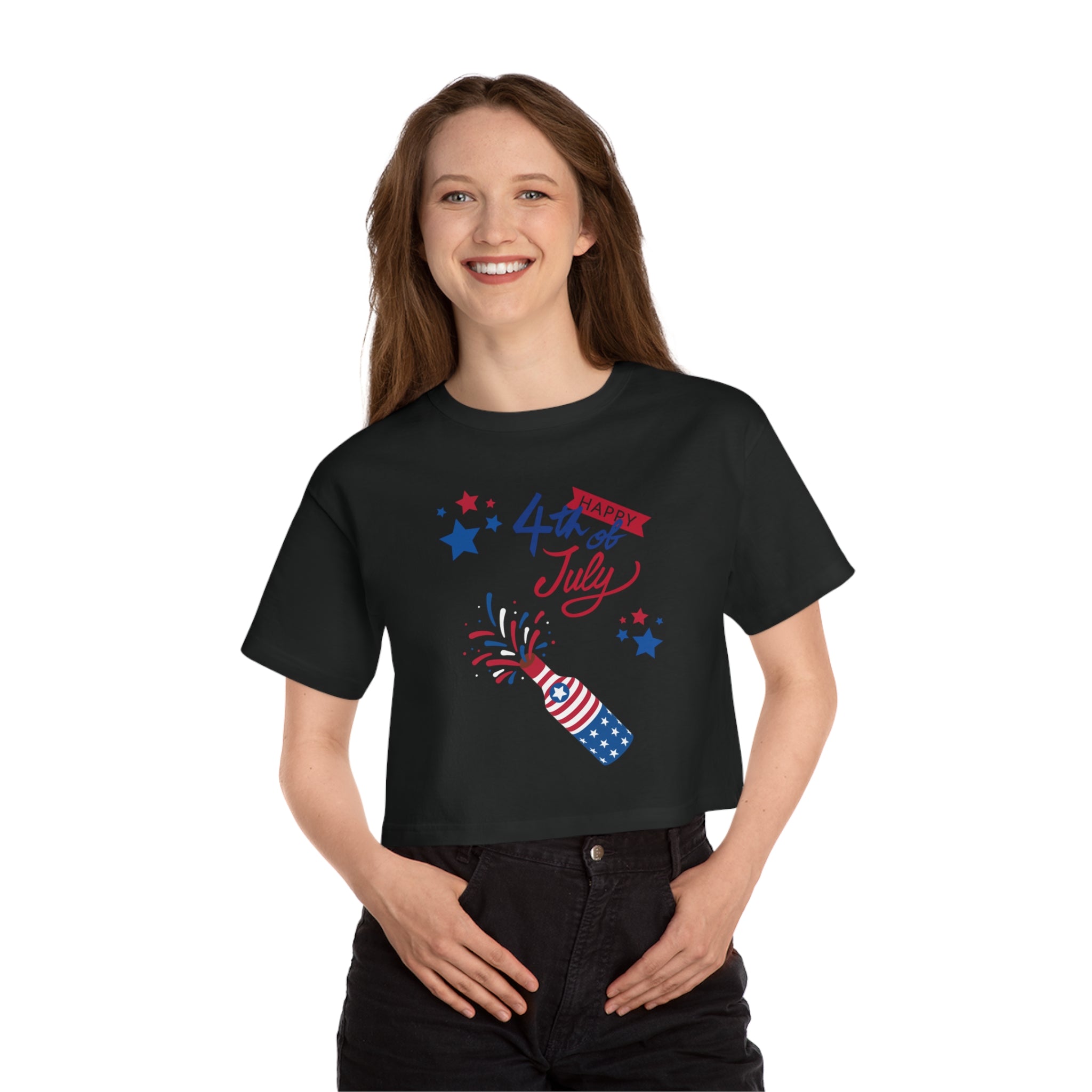 Happy 4th Of July Celebration Champion Women's Heritage Cropped T-Shirt