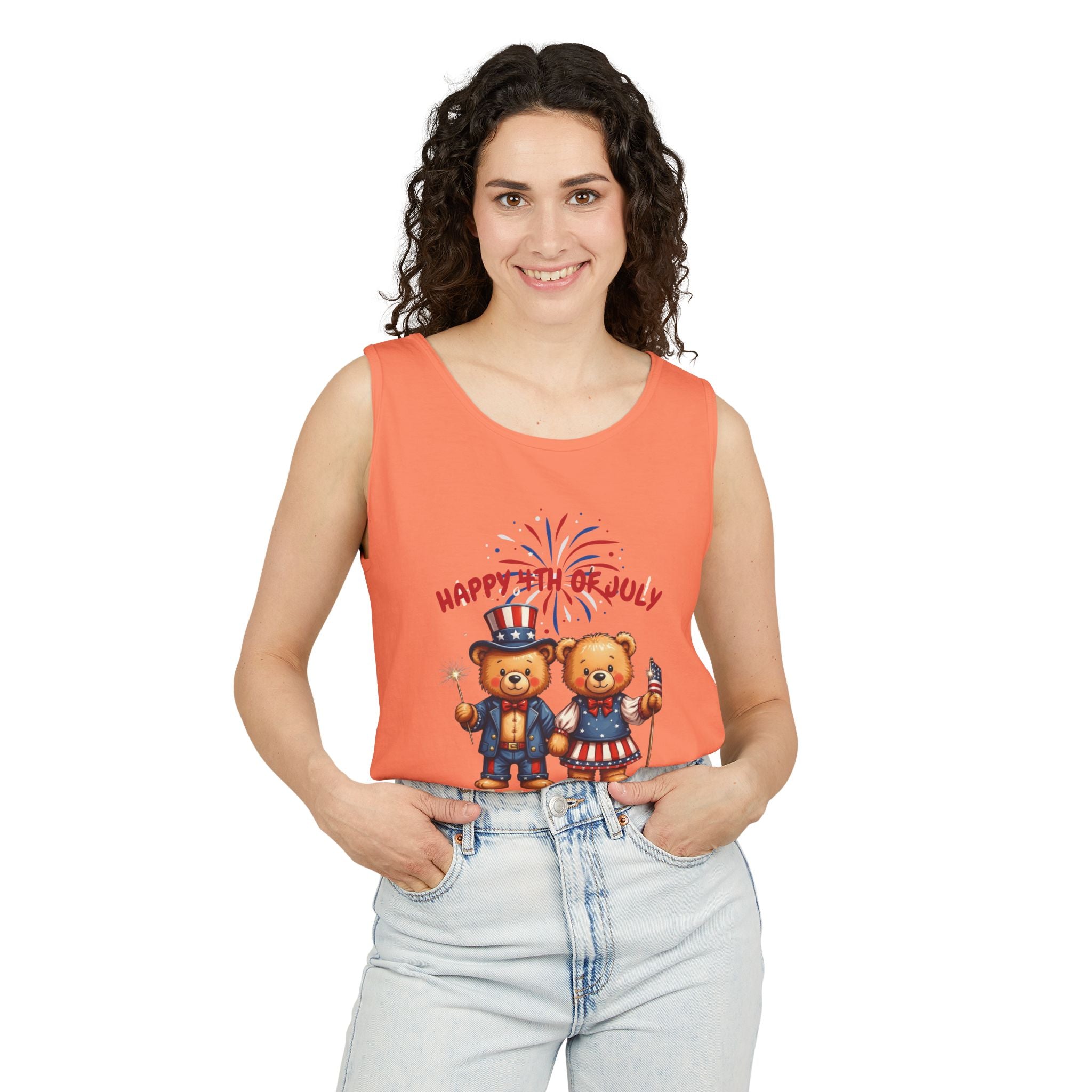 Happy 4th of July Teddy Bear Couple Tank Top
