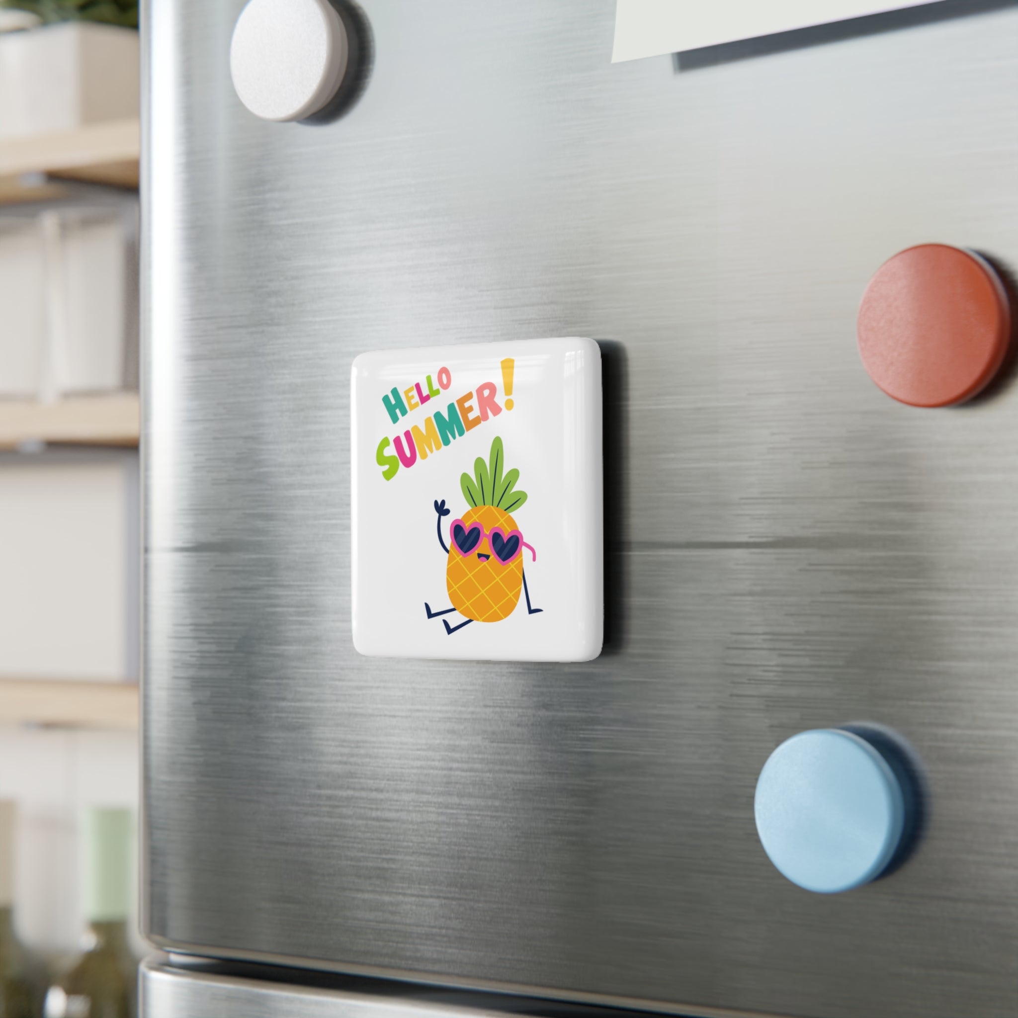 Hello Pineapple Summer Porcelain Magnet, Square
