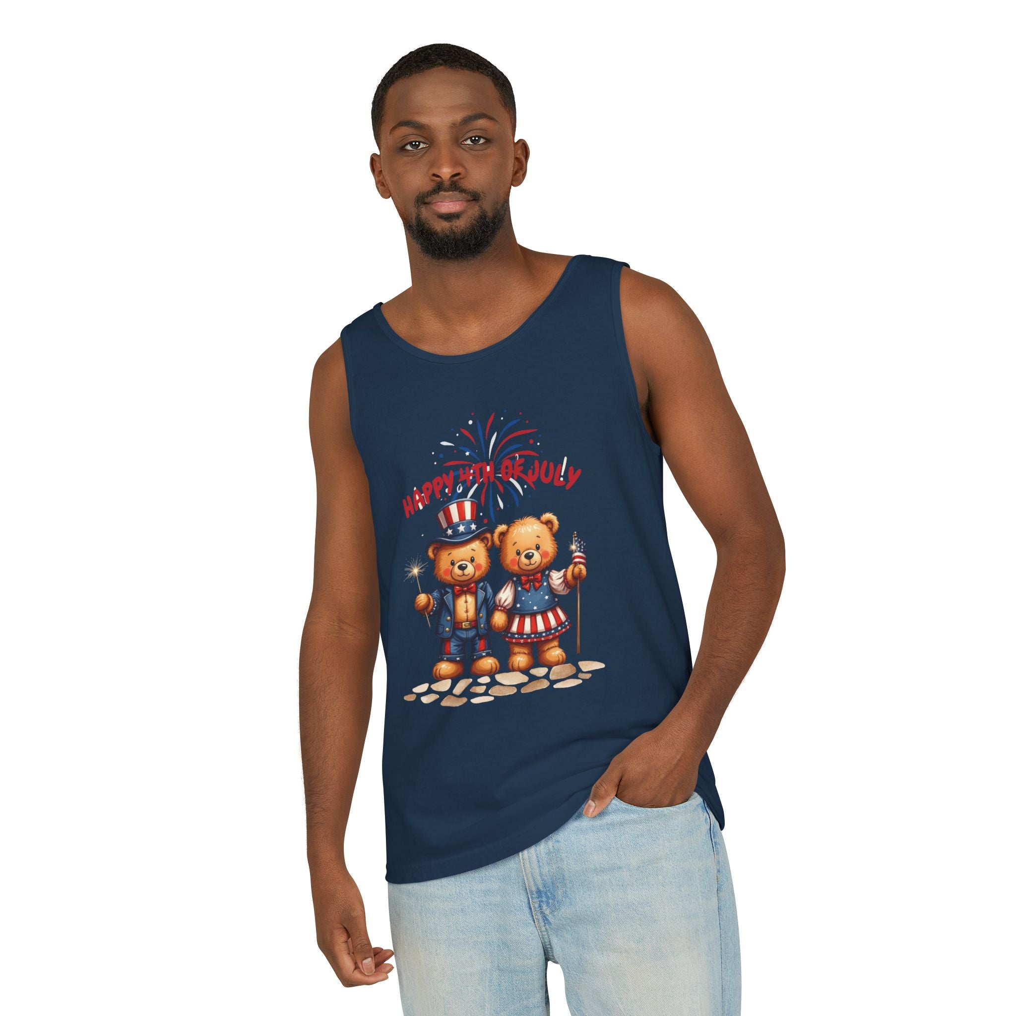 Happy 4th of July Teddy Bear Couple Tank Top