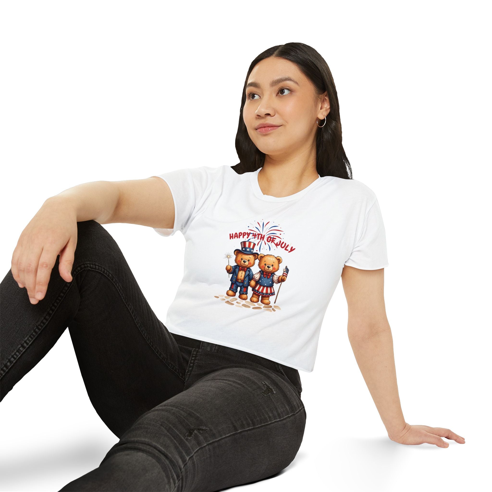 Happy 4th of July Teddy Bear Couple  Crop Top