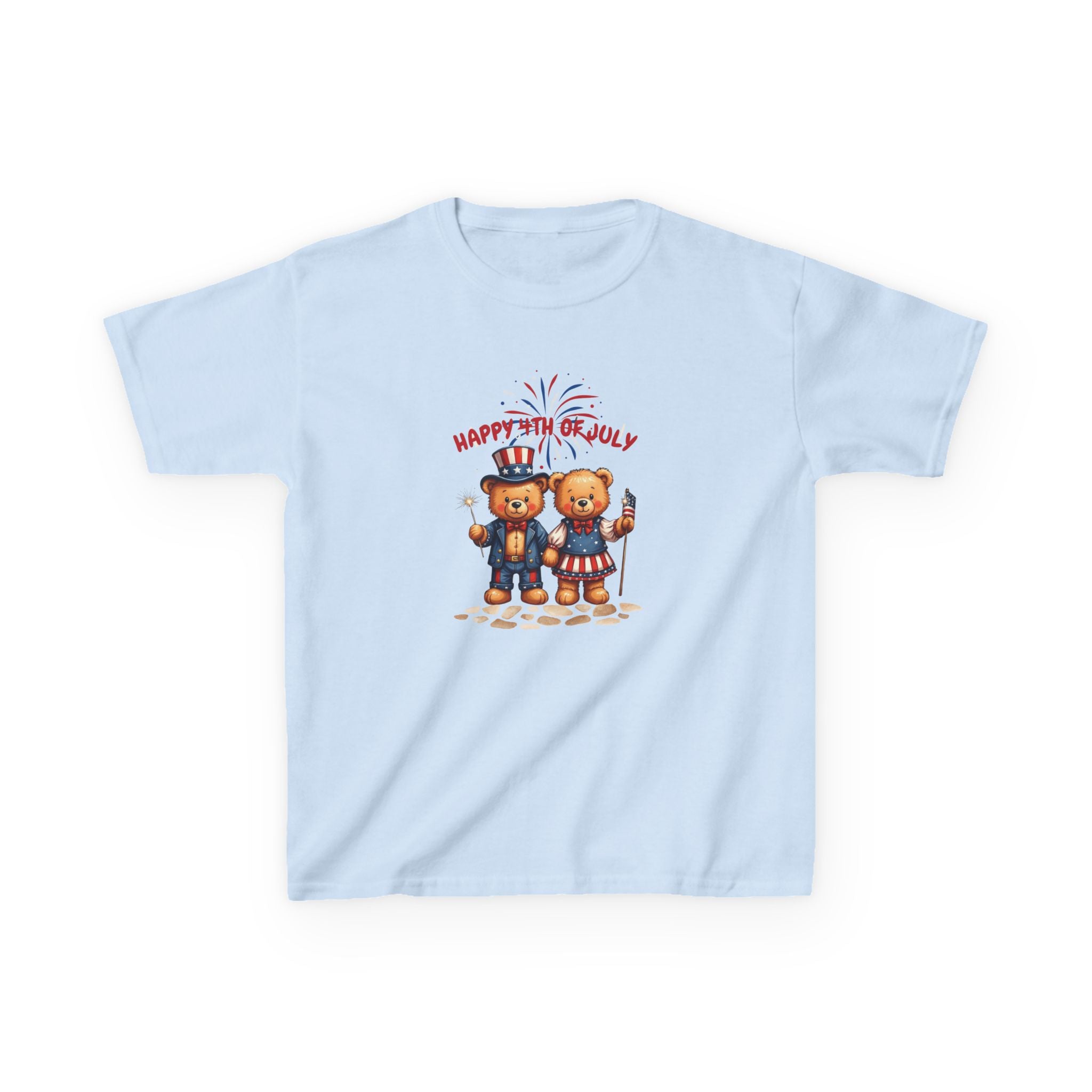 Happy 4th of July Teddy Bear Couple Happy 4th of July Kids Heavy Cotton