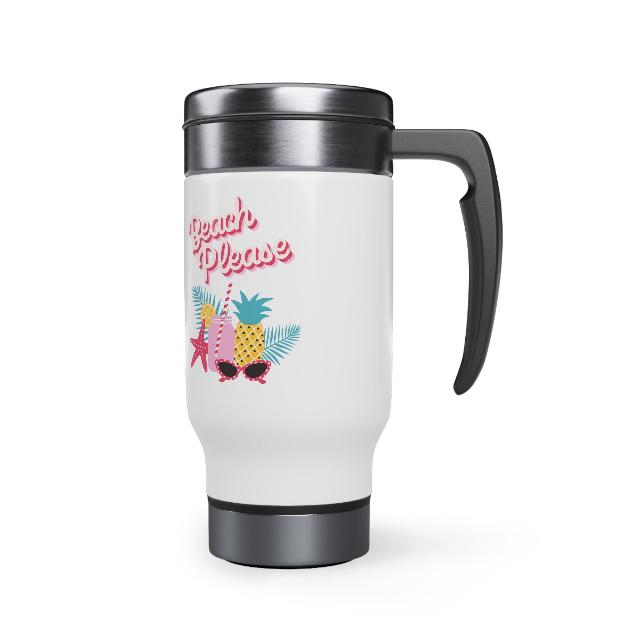 Beach Please Stainless Steel Travel Mug with Handle, 14oz