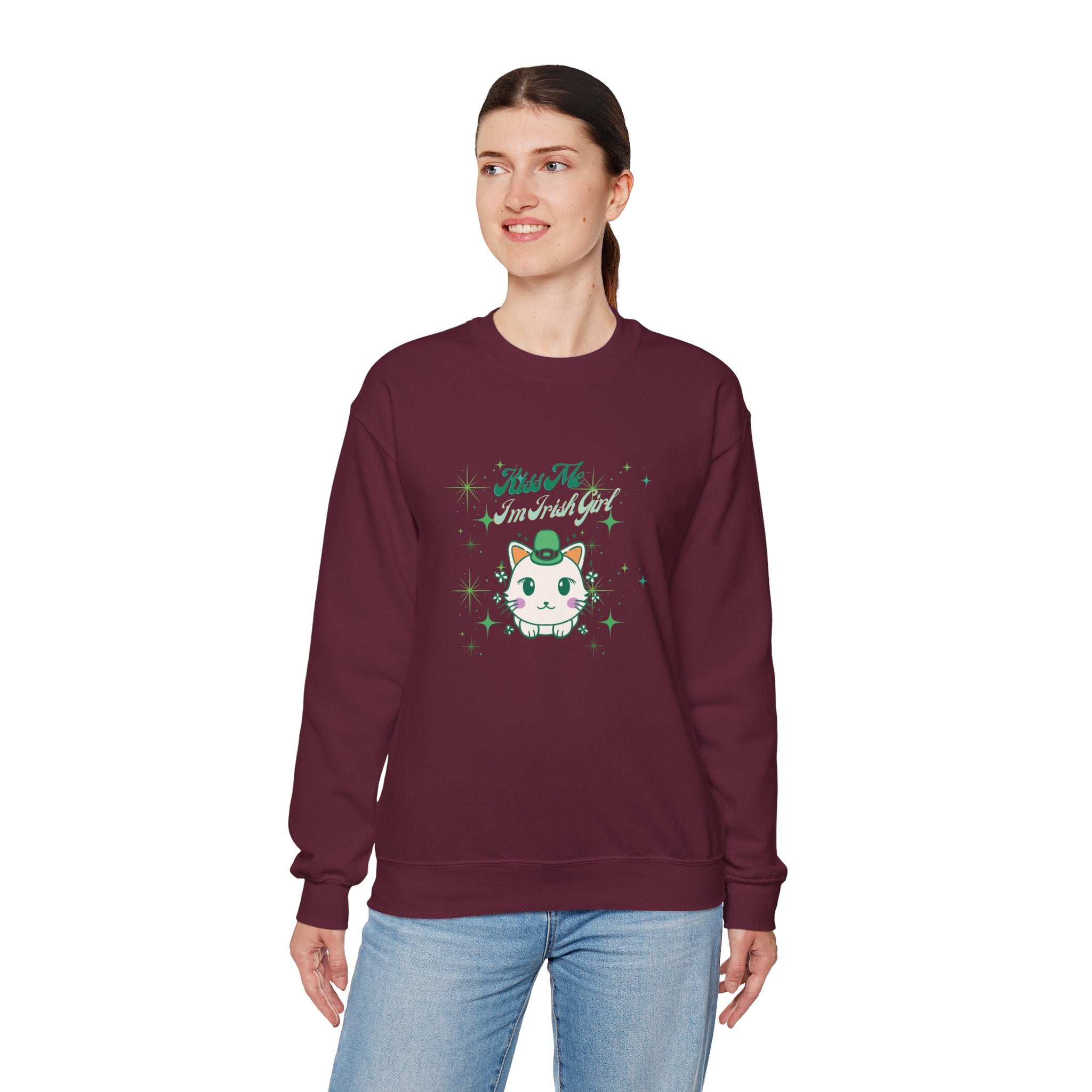 Kiss Me I'm Irish Cat Crewneck Sweatshirt - Unisex Heavy Blend™