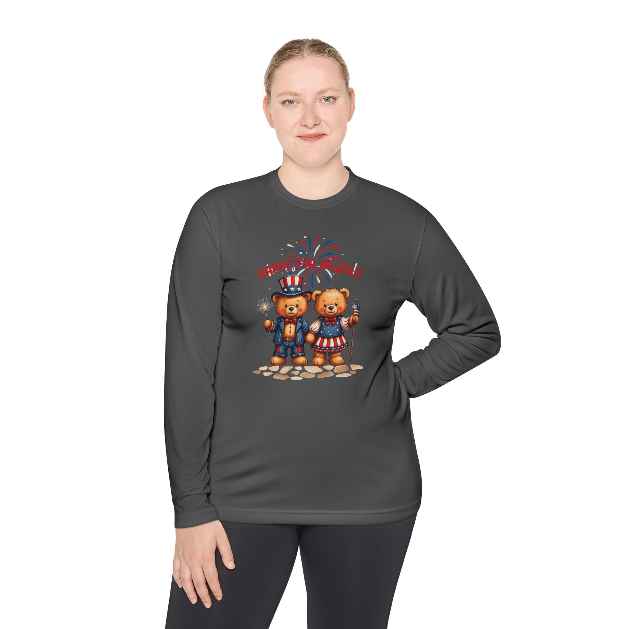 Happy 4th of July Teddy Bear Couple  Unisex Lightweight Long Sleeve Tee