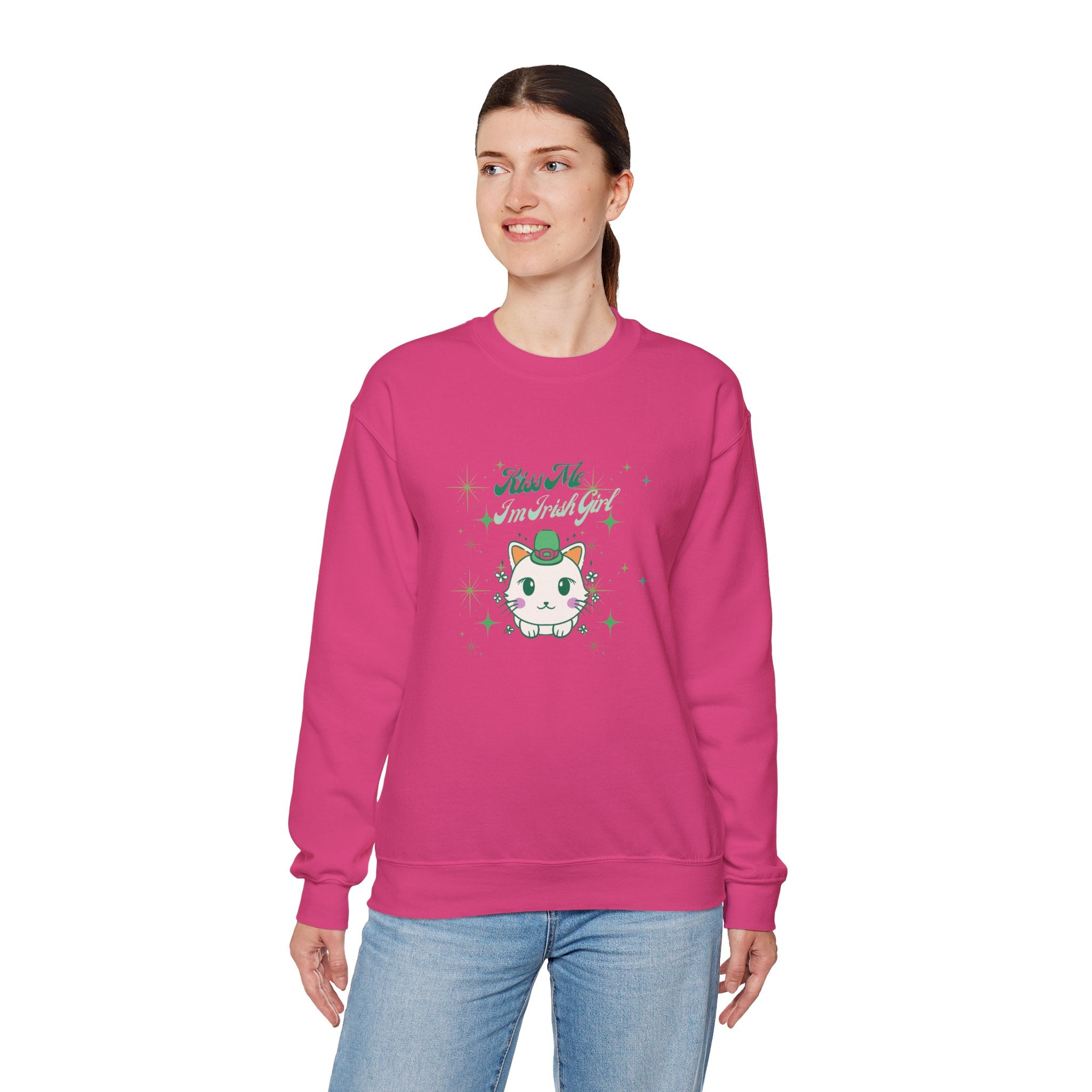 Kiss Me I'm Irish Cat Crewneck Sweatshirt - Unisex Heavy Blend™