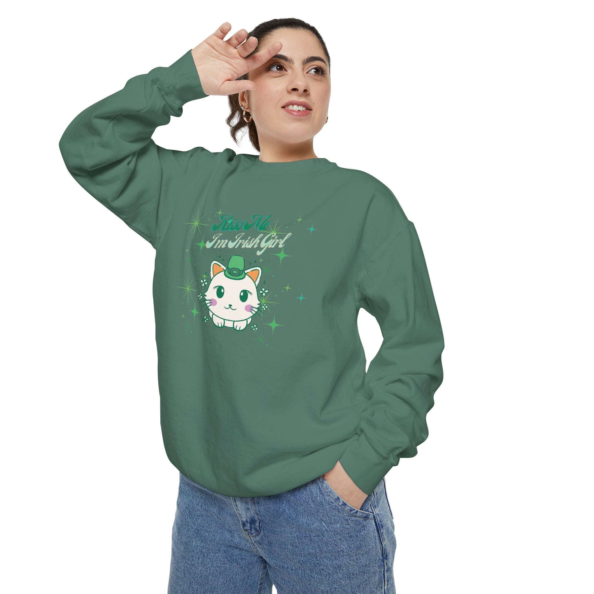 Kiss Me I'm Irish Cat Garment-Dyed Sweatshirt