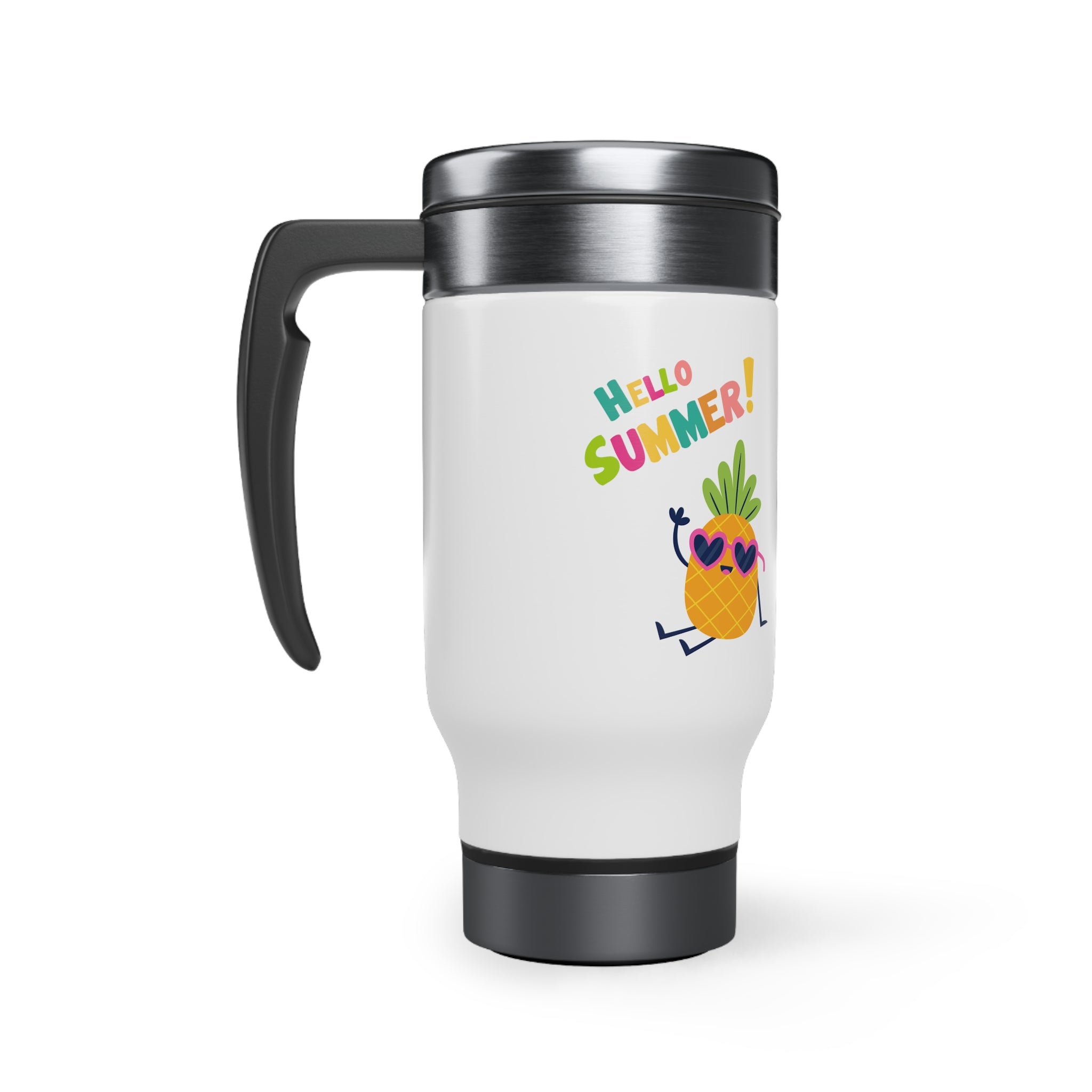 Hello Pineapple Summer Stainless Steel Travel Mug with Handle, 14oz