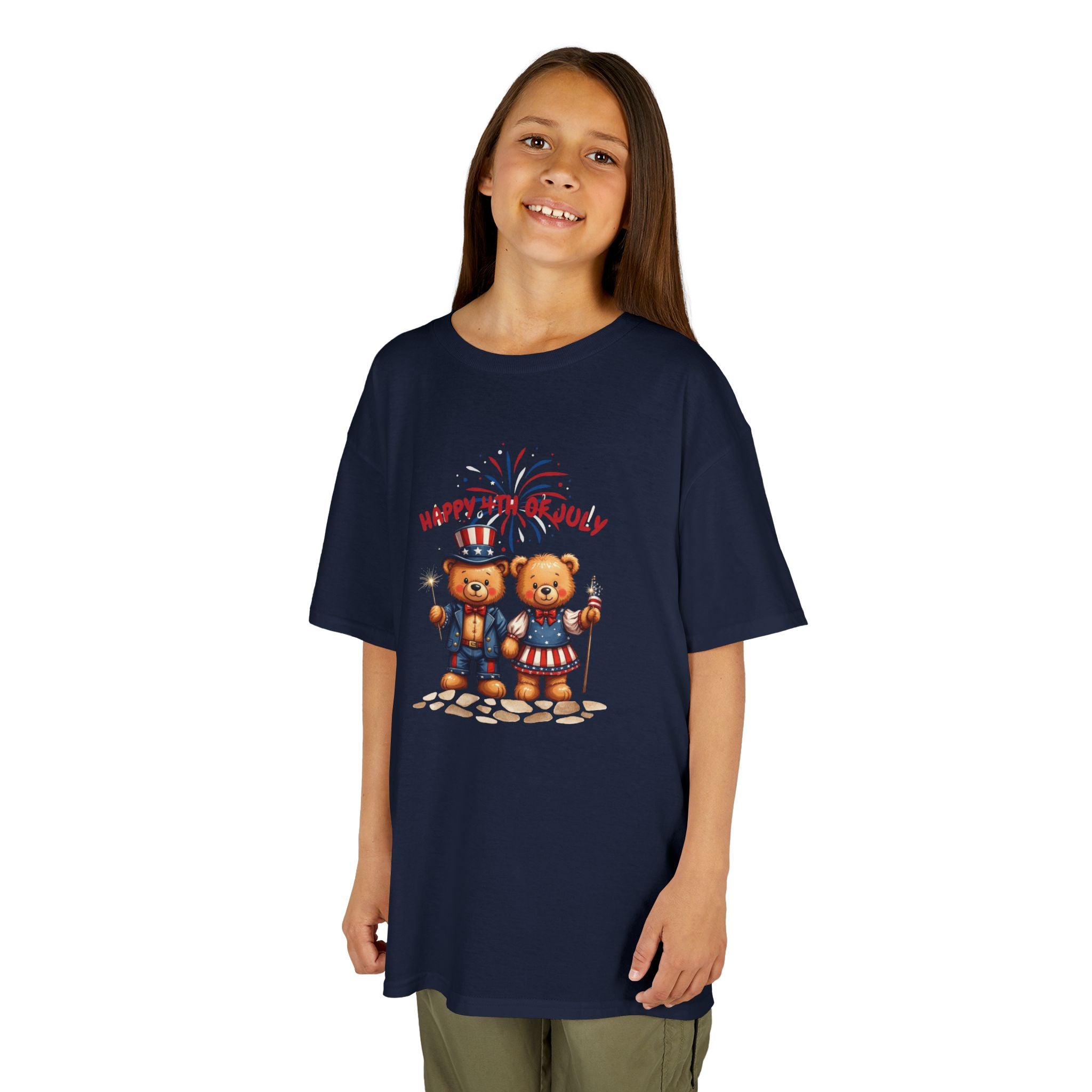 Happy 4th of July Teddy Bear Couple Happy 4th of July Kids Heavy Cotton