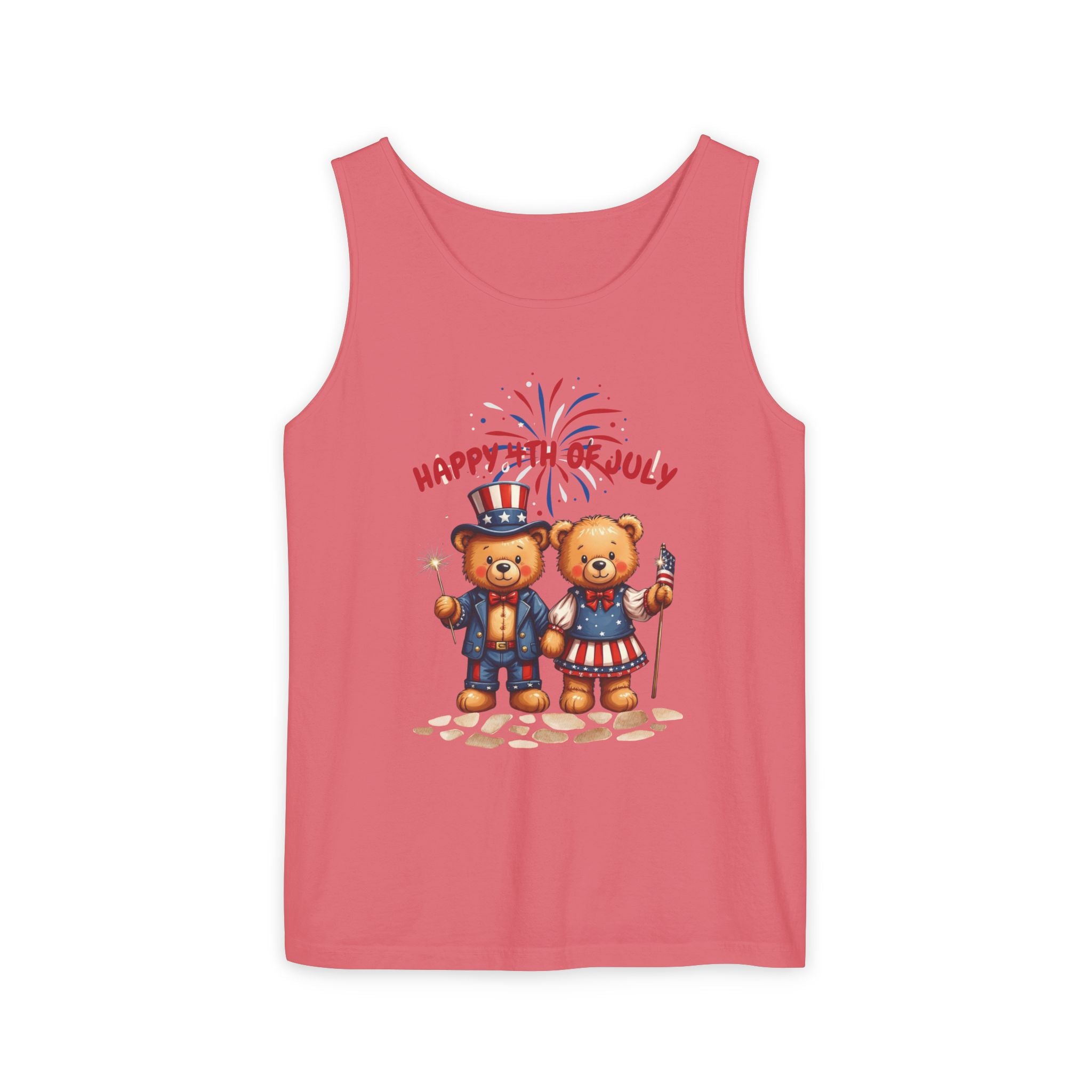 Happy 4th of July Teddy Bear Couple Tank Top