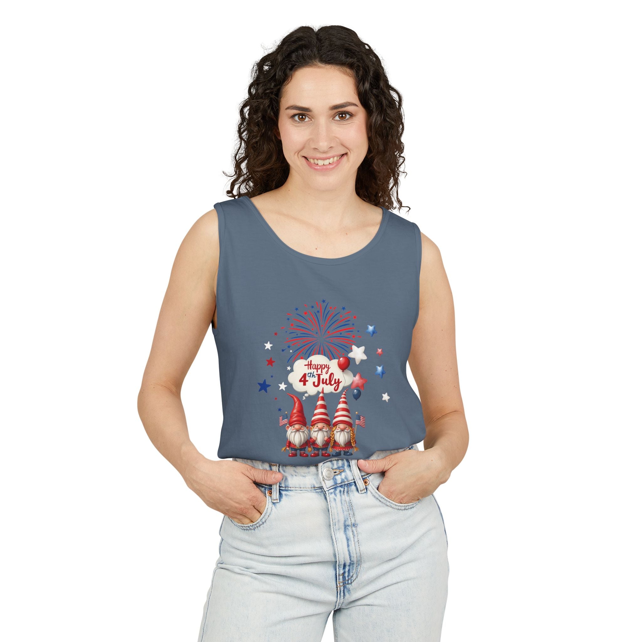 Gnome 4th of July Unisex Tank Top, Festive Holiday Apparel, Casual Independence Day Wear