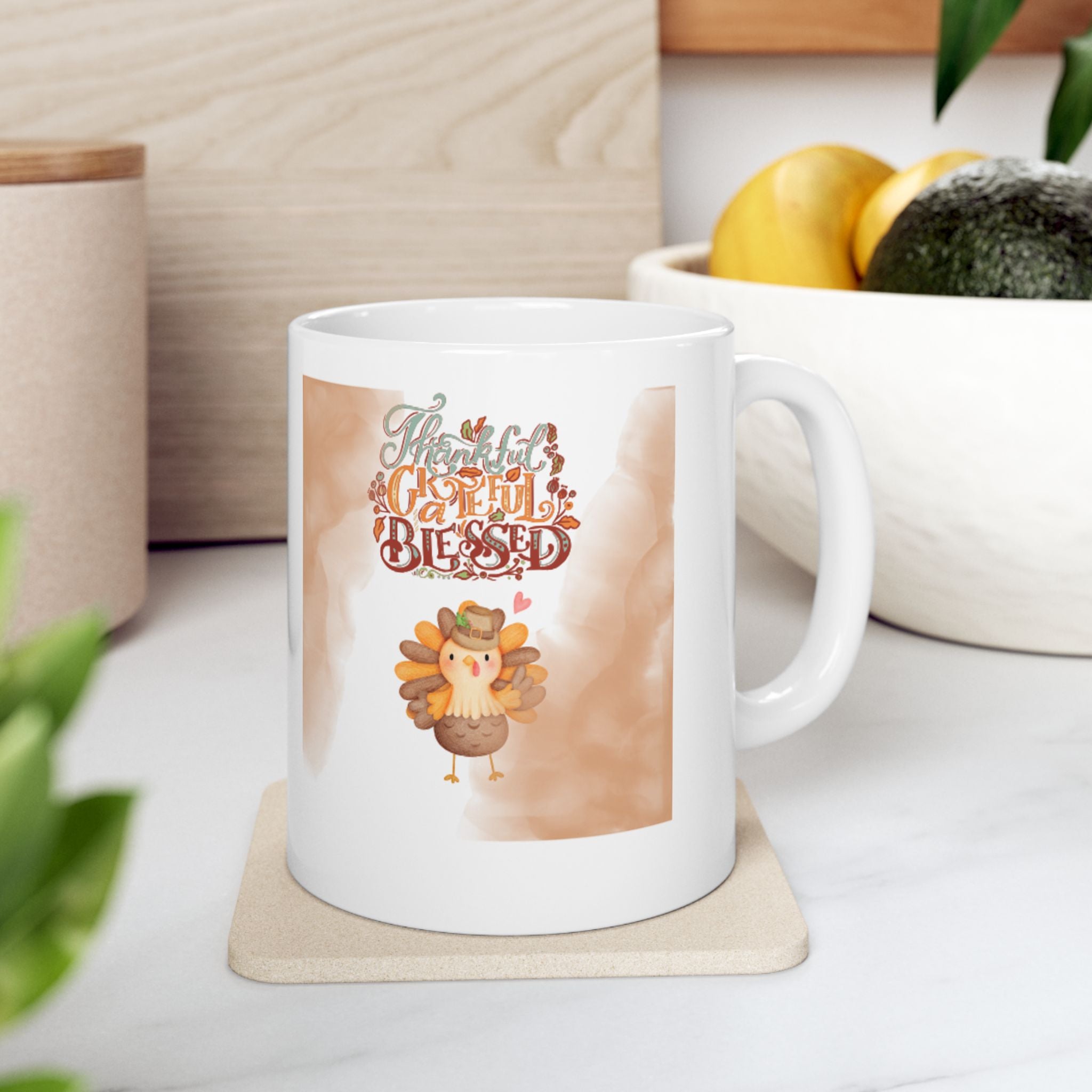 Thankful Grateful Blessed Ceramic Mug, (11oz, 15oz)