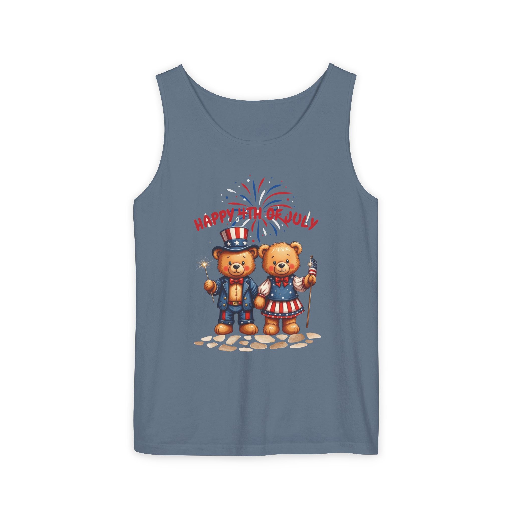 Happy 4th of July Teddy Bear Couple Tank Top