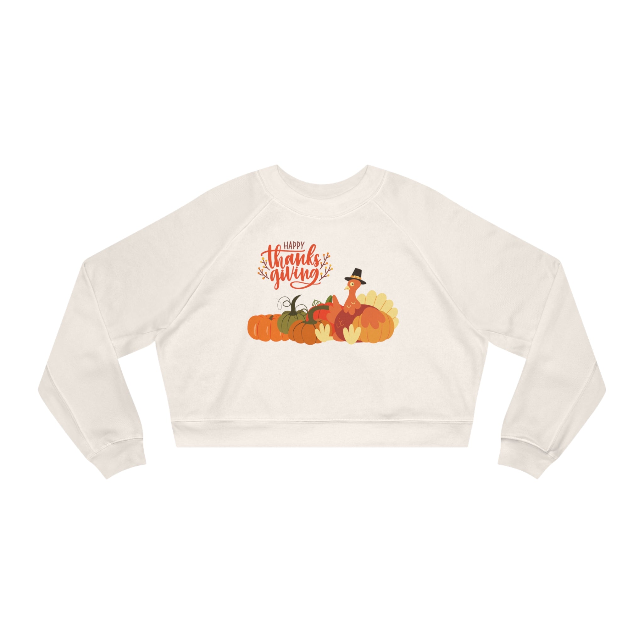 Happy Thanksgiving Turkey Women's Cropped Fleece Pullover