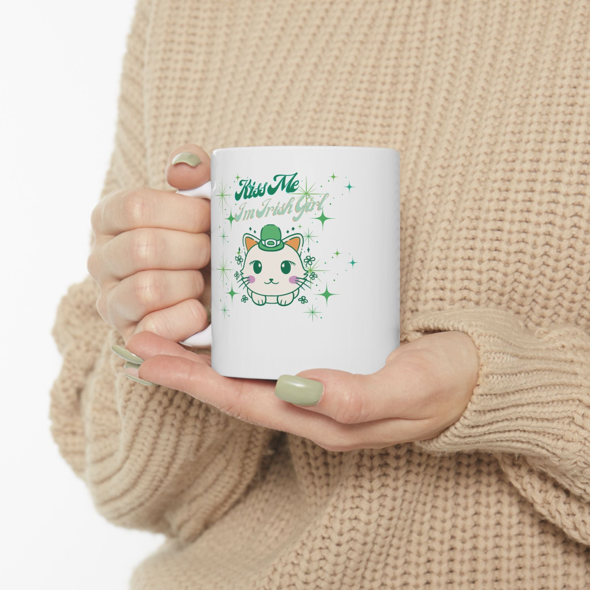 Kiss Me I'm Irish Cat Ceramic Mug