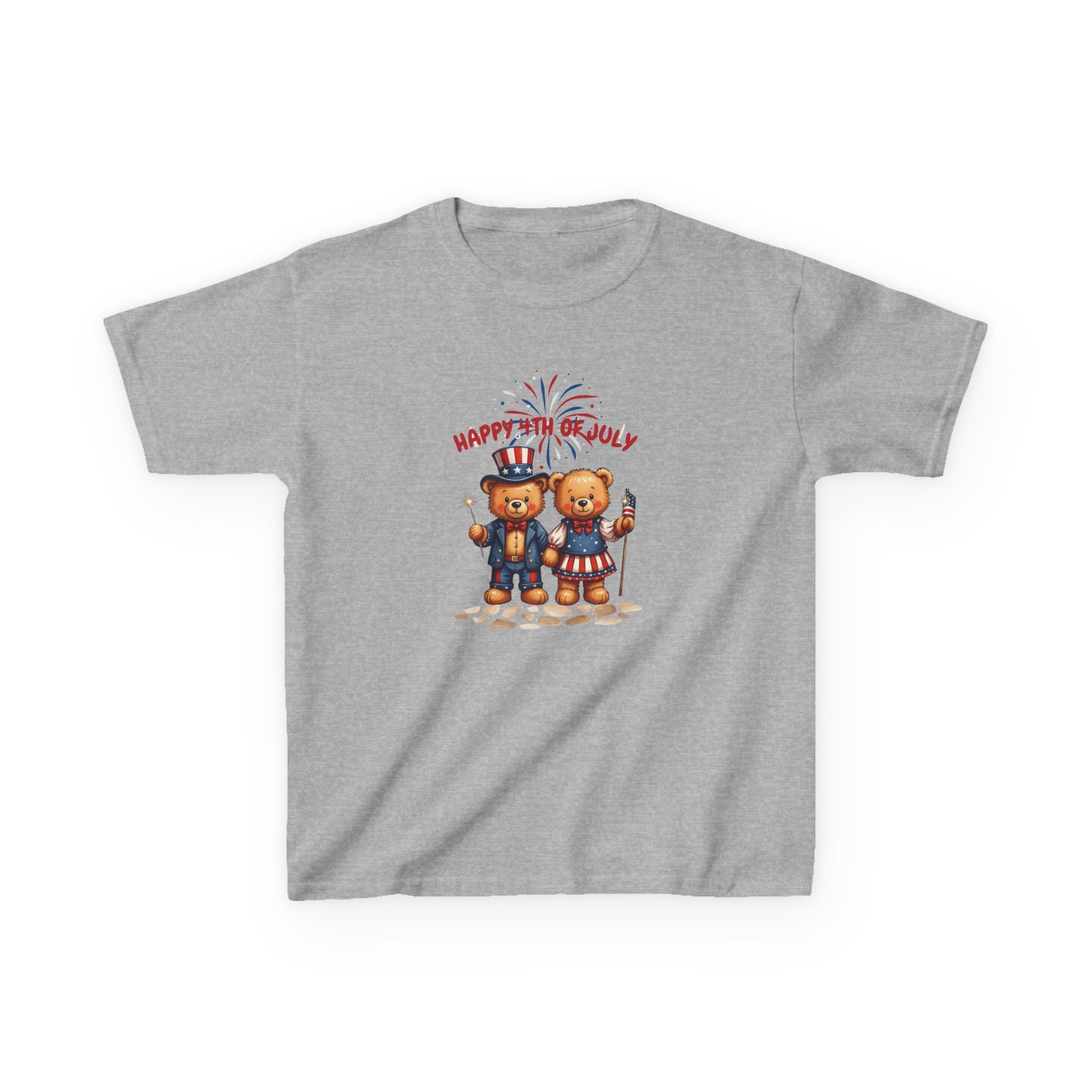 Happy 4th of July Teddy Bear Couple Happy 4th of July Kids Heavy Cotton