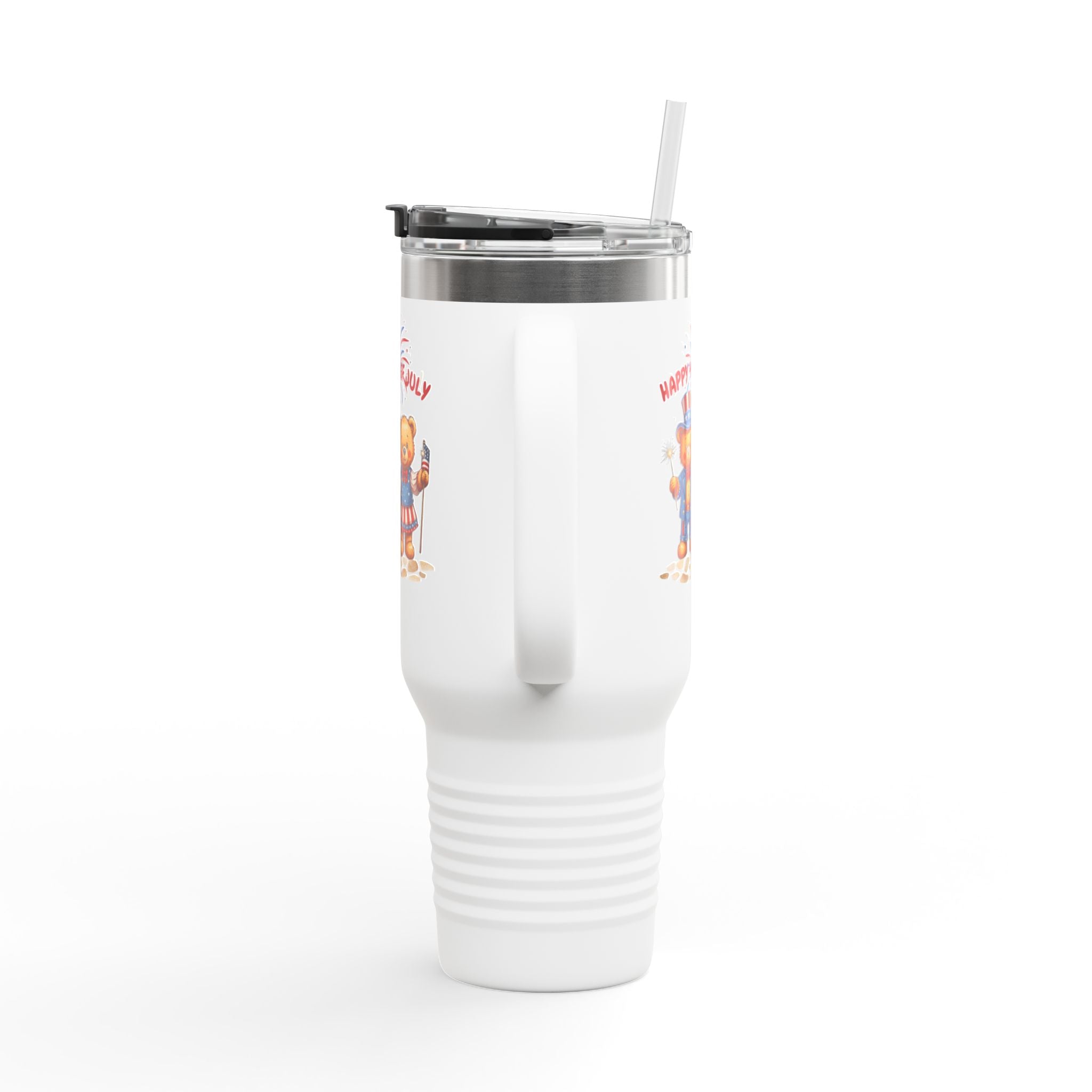 Happy 4th of July Teddy Bear Couple Insulated Travel Mug, 40oz