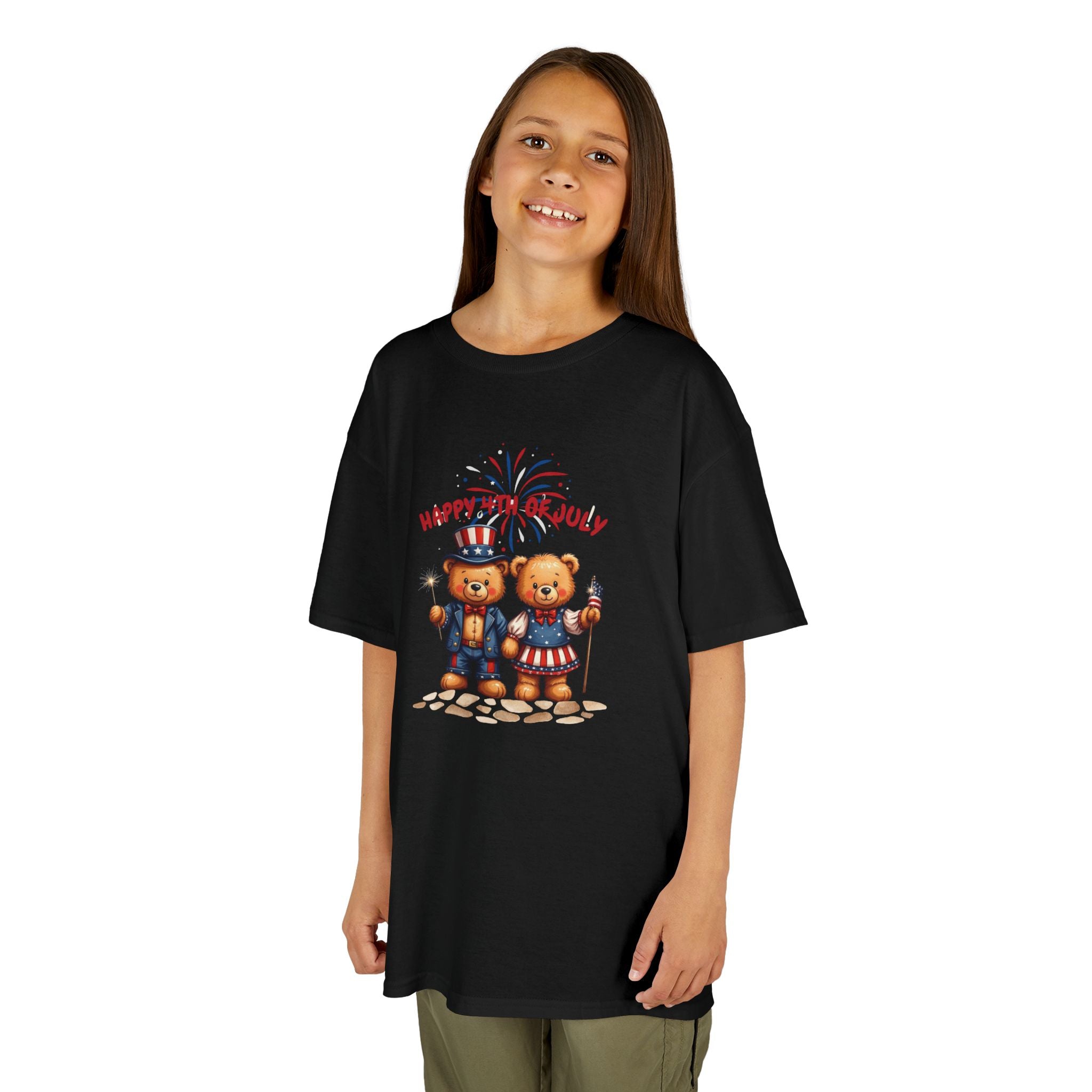 Happy 4th of July Teddy Bear Couple Happy 4th of July Kids Heavy Cotton