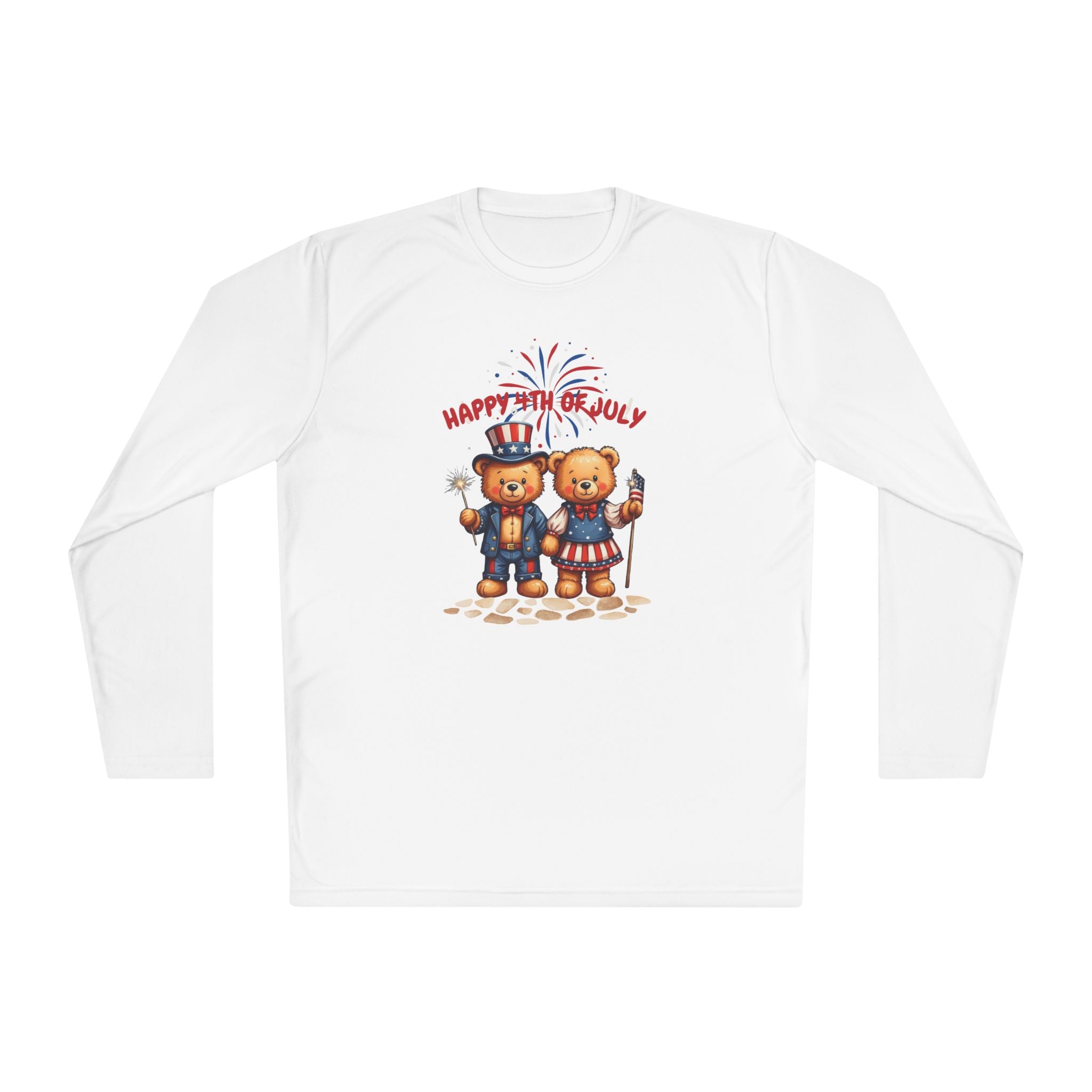 Happy 4th of July Teddy Bear Couple  Unisex Lightweight Long Sleeve Tee