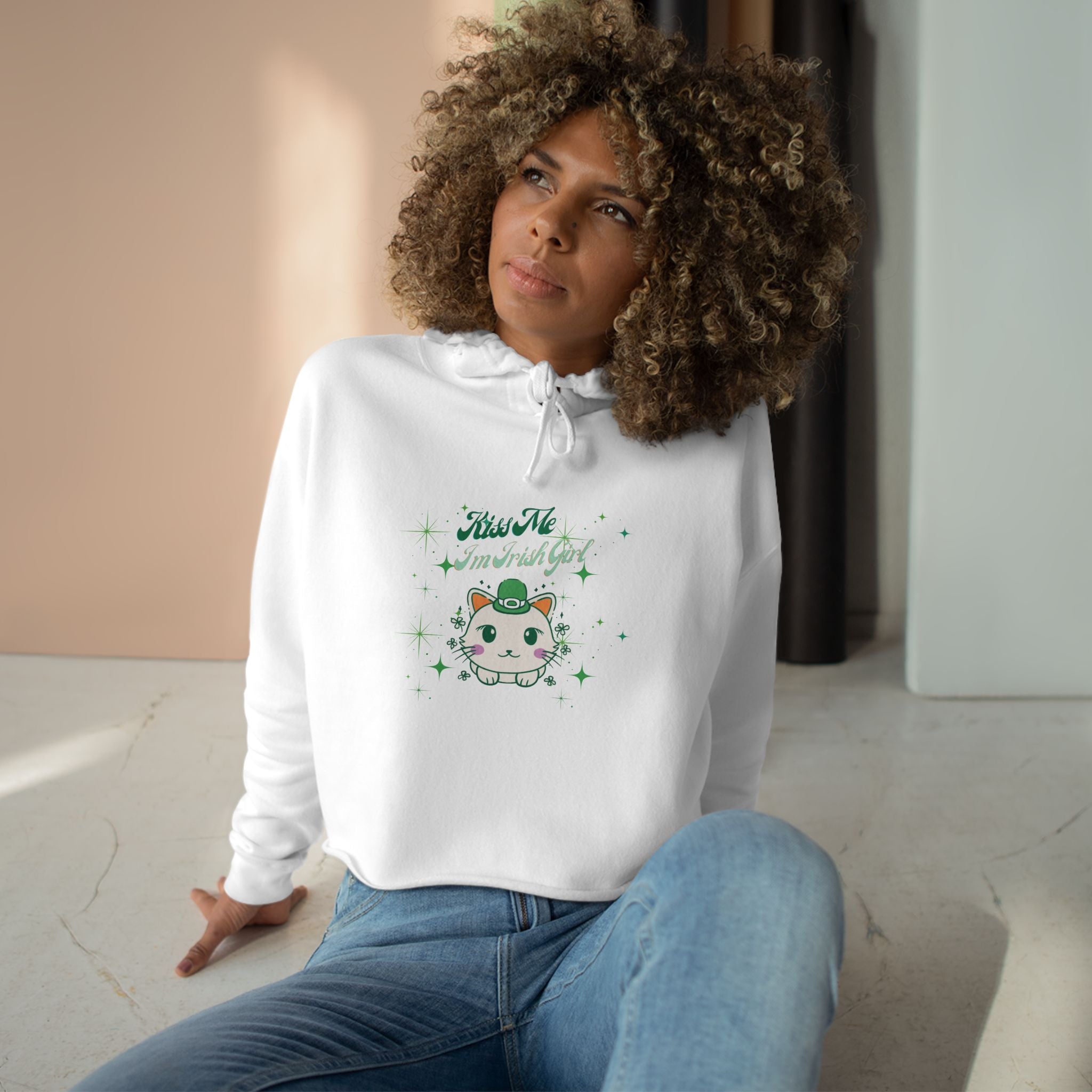 Kiss Me I'm Irish Cat Crop Hoodie