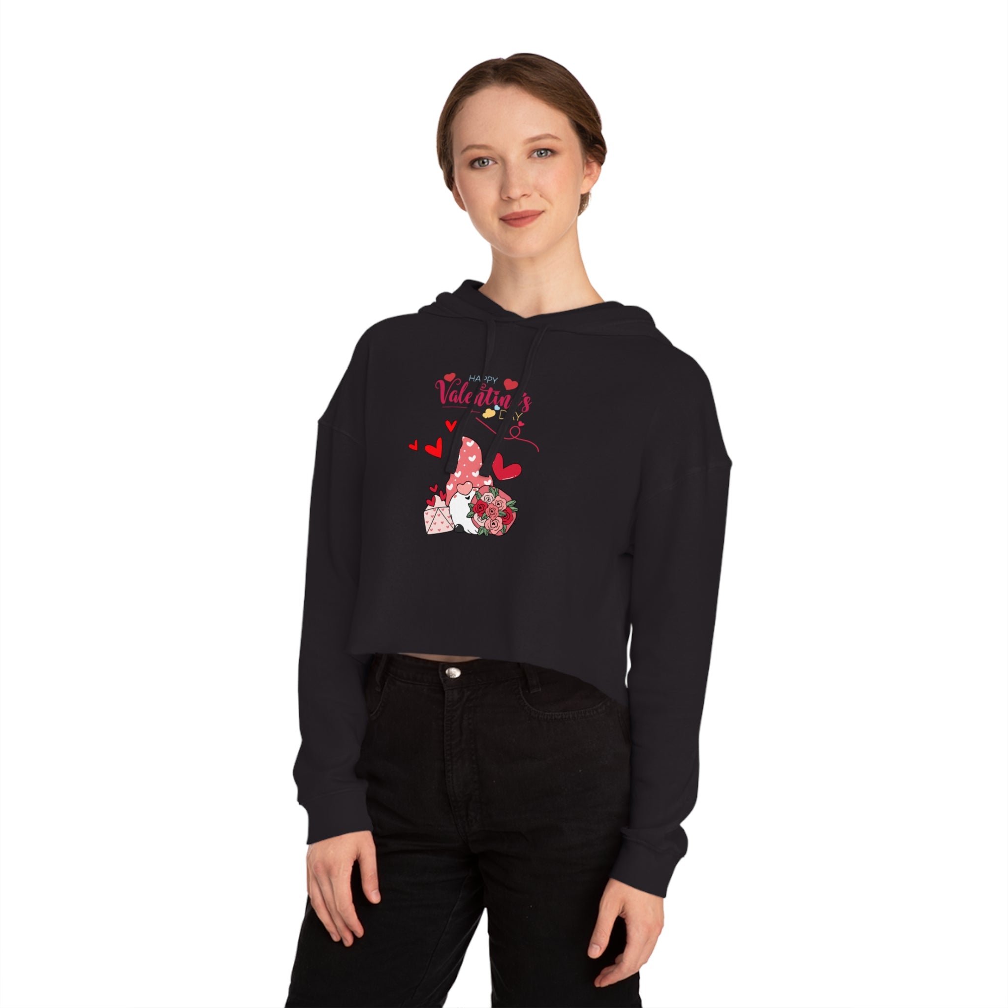 Gnome Valentine's Day Women’s Cropped Hooded Sweatshirt