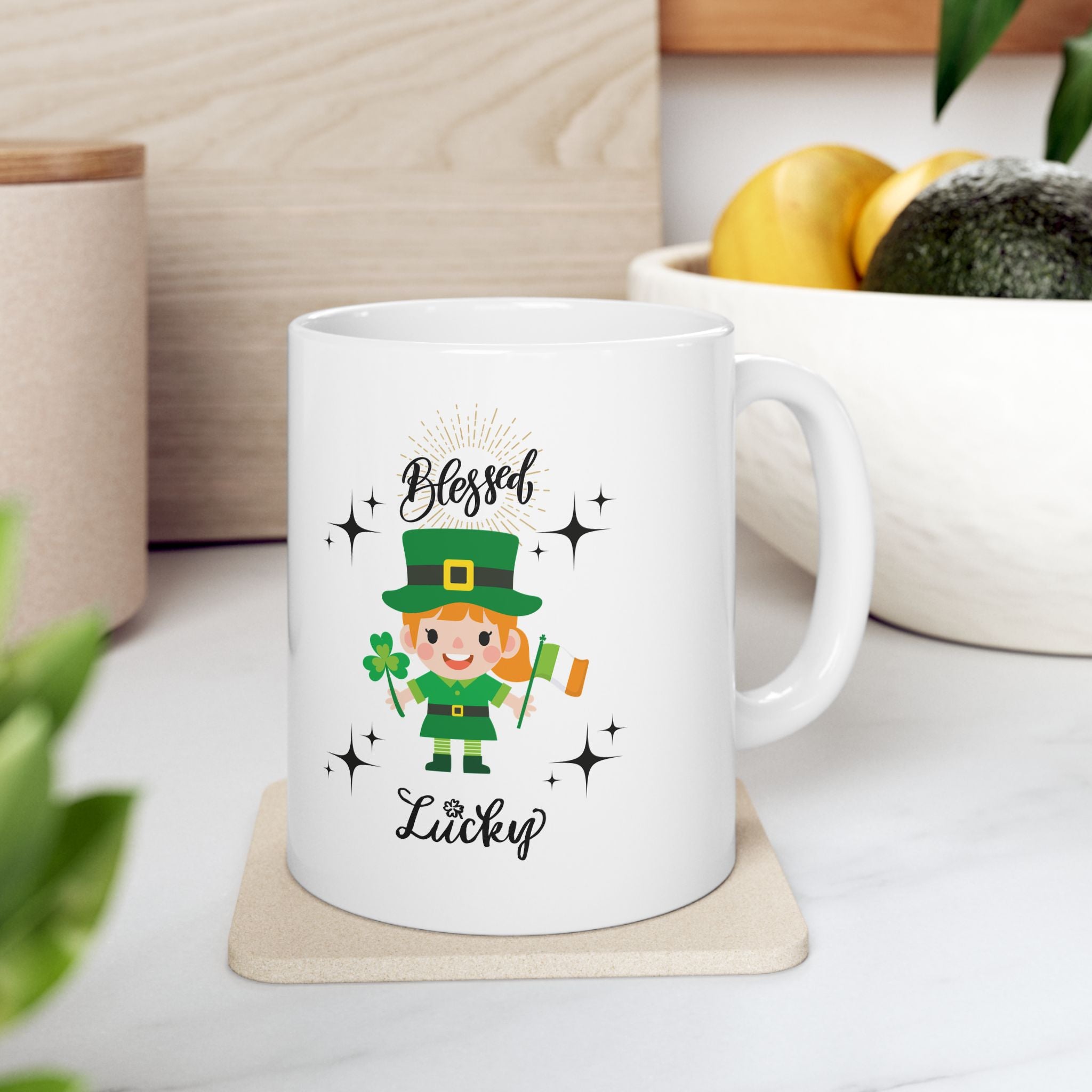 Blessed & Lucky Ceramic Mug | 11oz & 15oz | Perfect for Lucky Celebrations