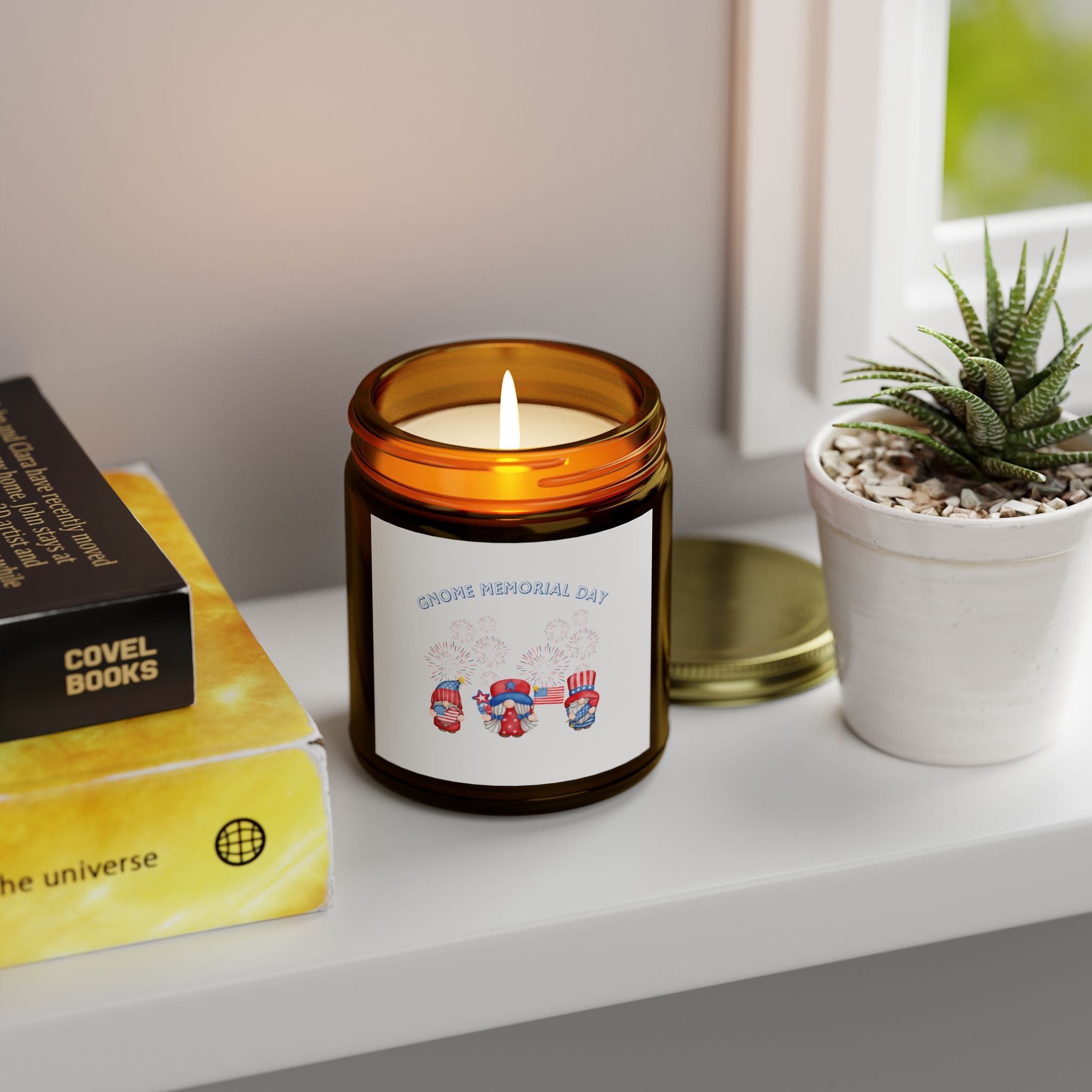 Gnome Memorial Day Scented Candle, Coconut Apricot Wax