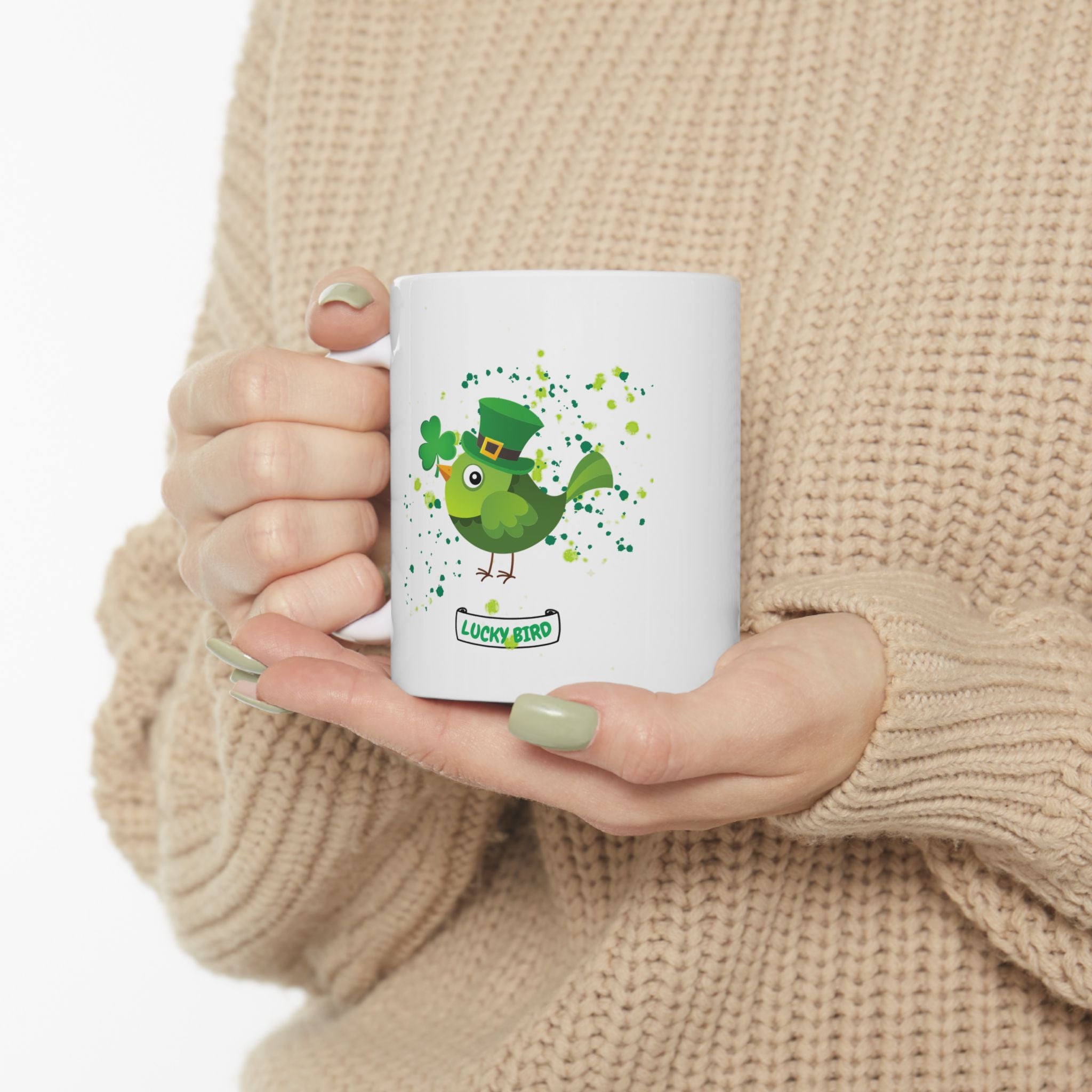 Lucky Bird Charm Ceramic Mug | 11oz & 15oz | Perfect for St. Patrick's Day Celebration